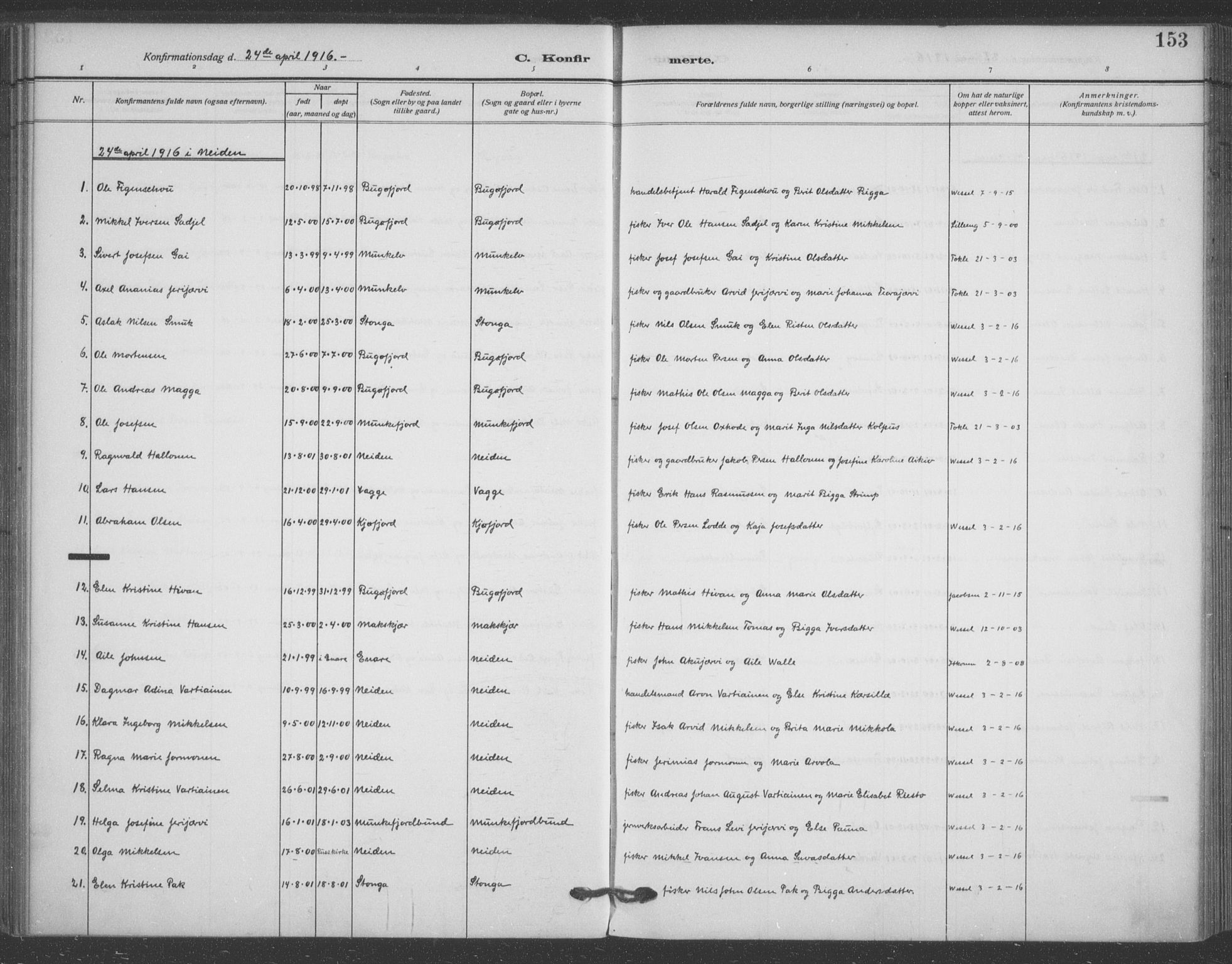 Sør-Varanger sokneprestkontor, AV/SATØ-S-1331/H/Ha/L0005kirke: Parish register (official) no. 5, 1909-1919, p. 153