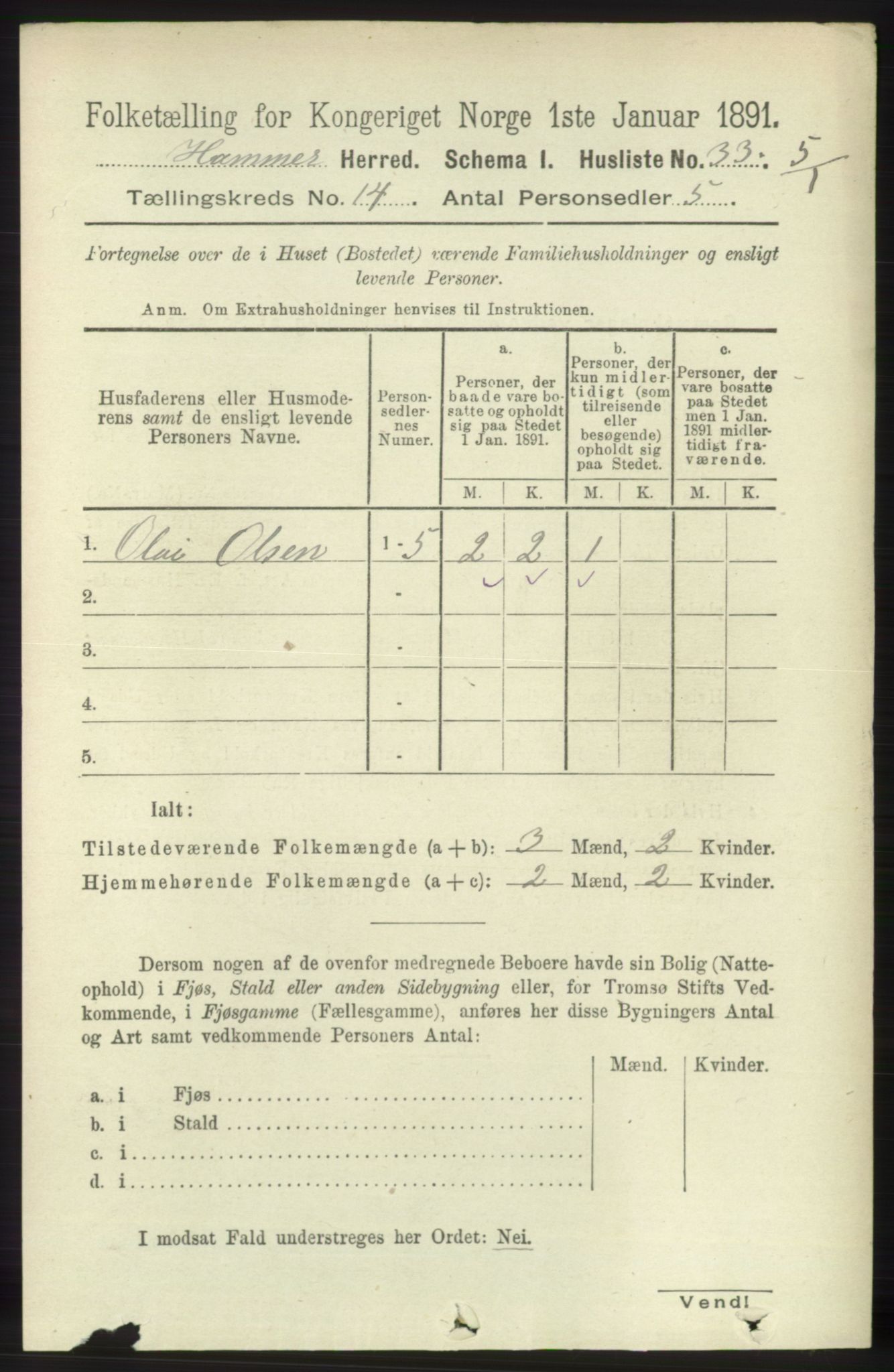 RA, 1891 census for 1254 Hamre, 1891, p. 4387