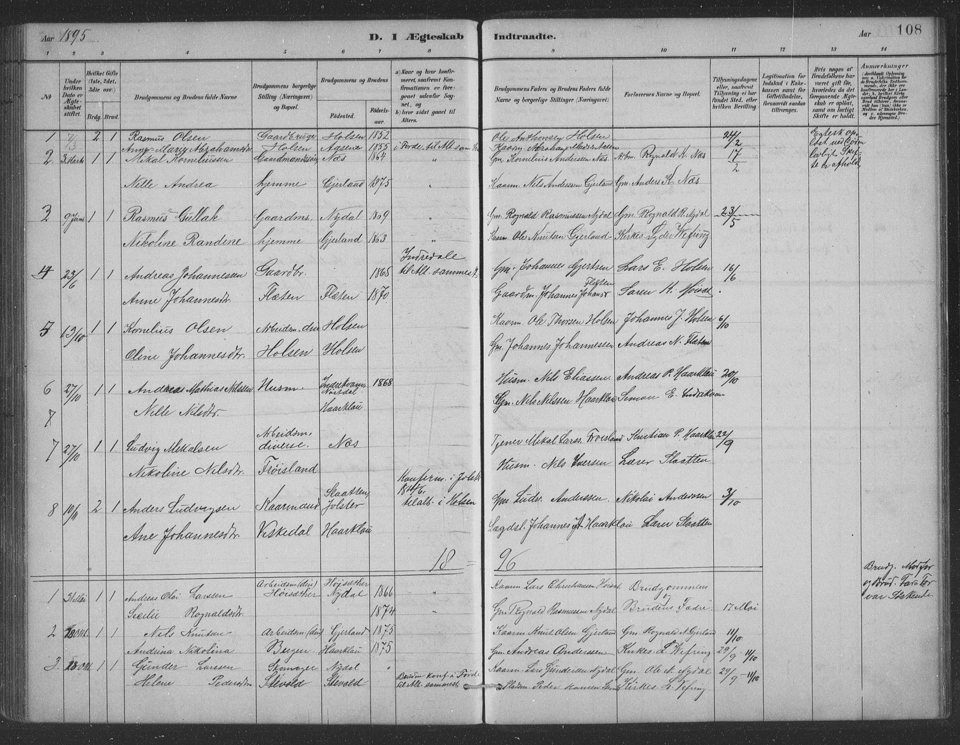 Førde sokneprestembete, AV/SAB-A-79901/H/Hab/Habc/L0002: Parish register (copy) no. C 2, 1881-1911, p. 108