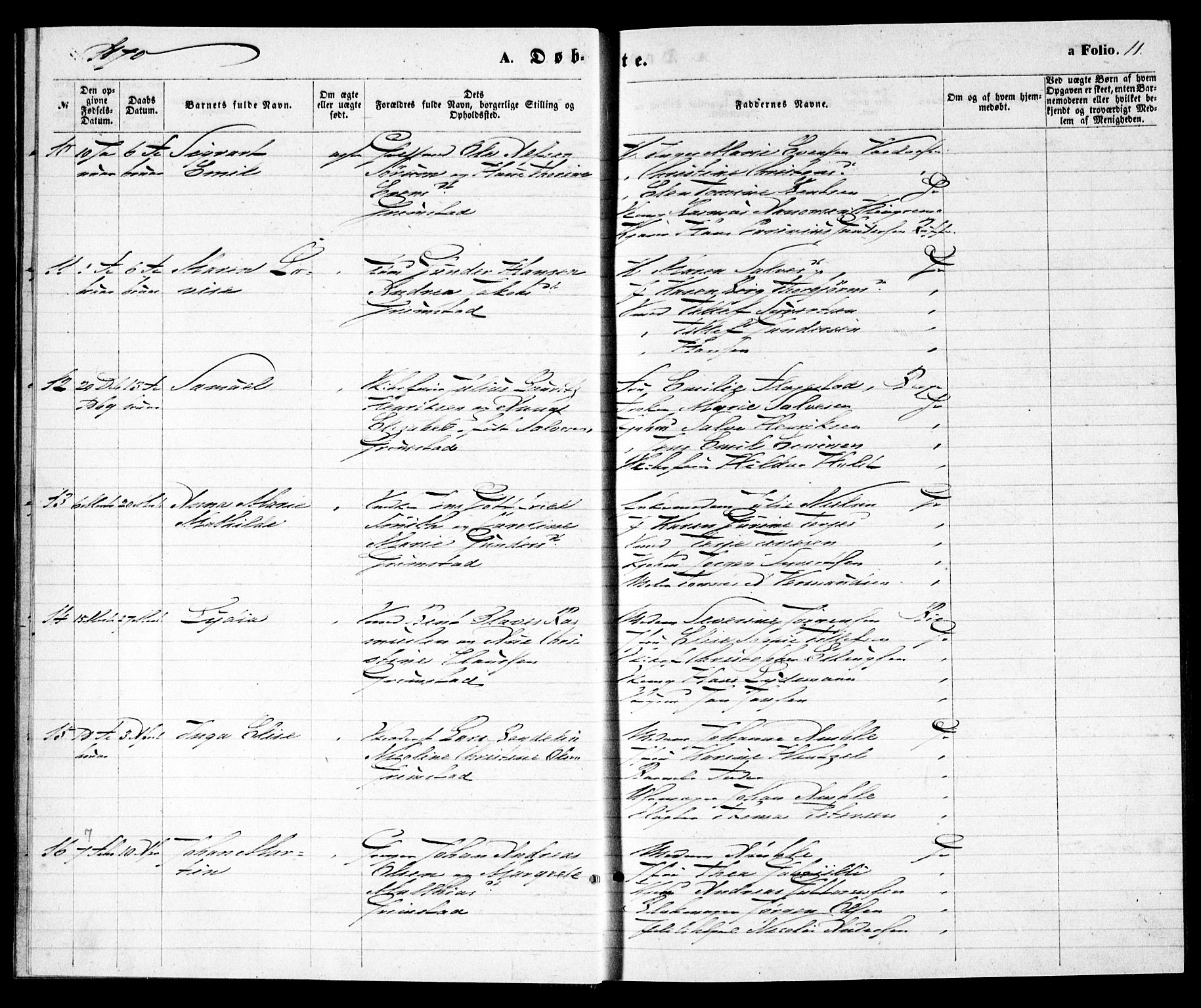 Grimstad sokneprestkontor, SAK/1111-0017/F/Fa/L0002: Parish register (official) no. A 1, 1869-1881, p. 11