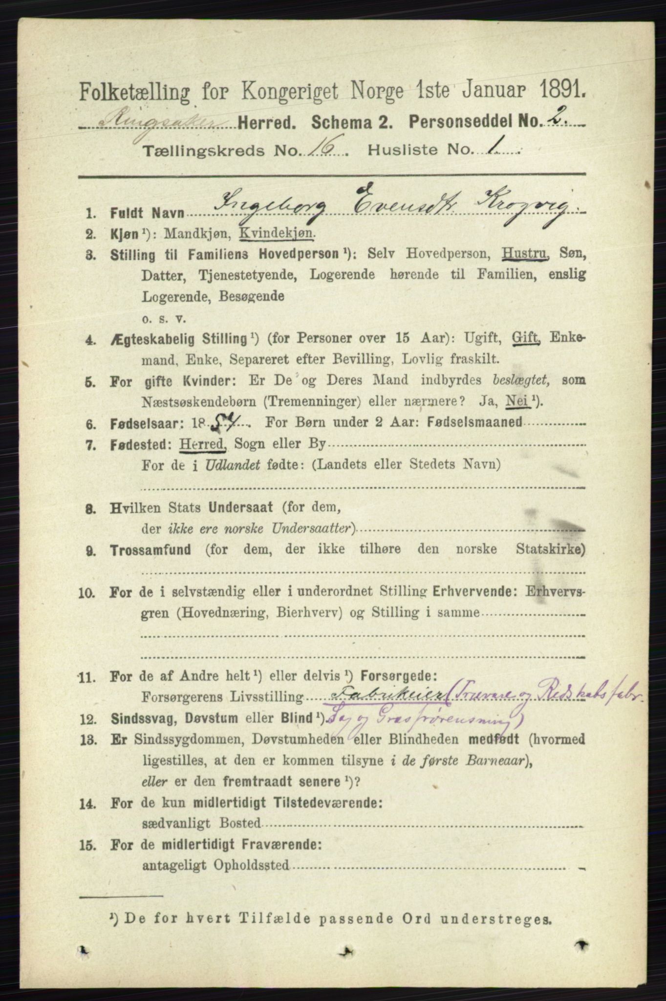 RA, 1891 census for 0412 Ringsaker, 1891, p. 9084