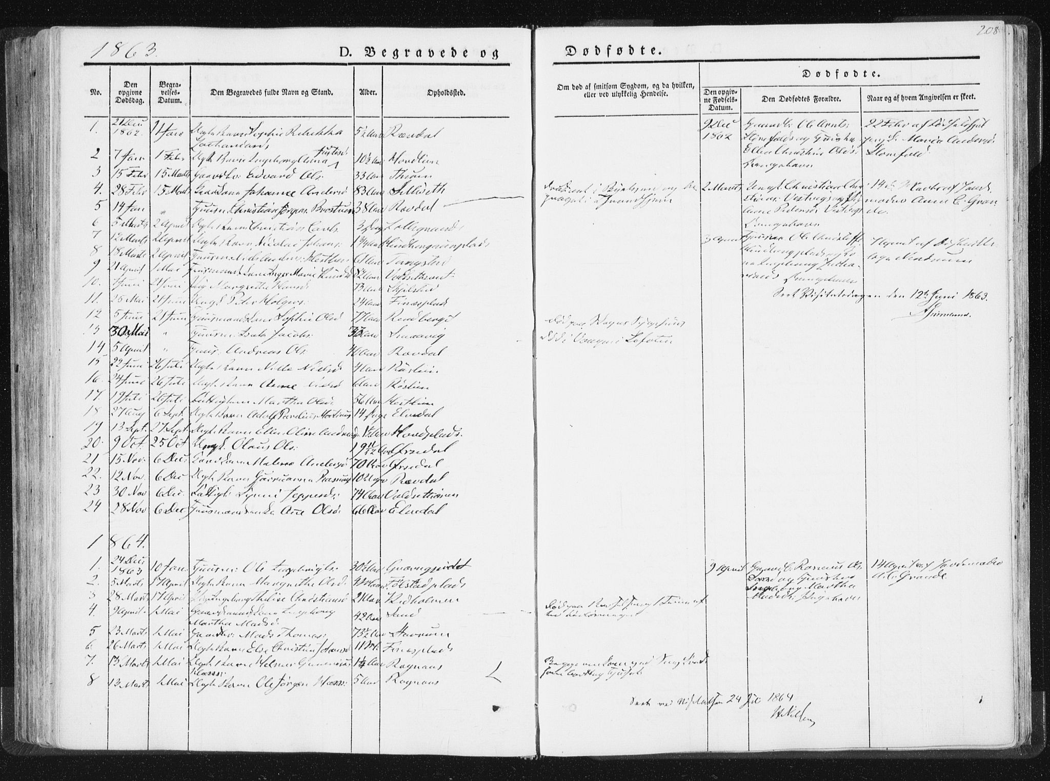 Ministerialprotokoller, klokkerbøker og fødselsregistre - Nord-Trøndelag, SAT/A-1458/744/L0418: Parish register (official) no. 744A02, 1843-1866, p. 208