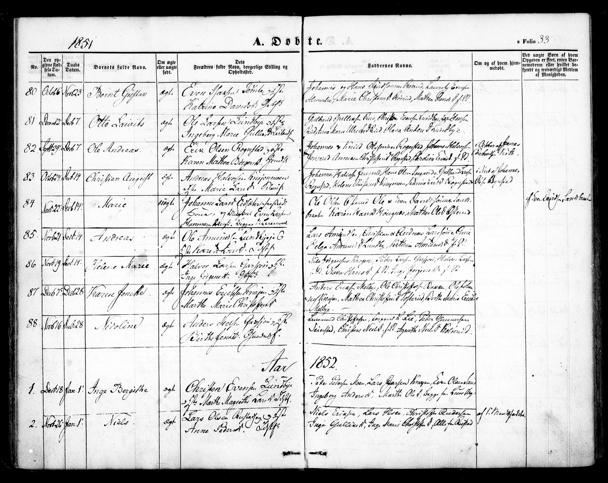 Hurdal prestekontor Kirkebøker, SAO/A-10889/F/Fa/L0005: Parish register (official) no. I 5, 1846-1859, p. 33