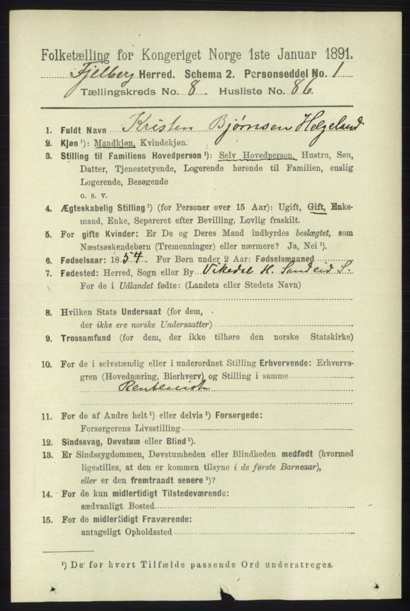 RA, 1891 census for 1213 Fjelberg, 1891, p. 3350