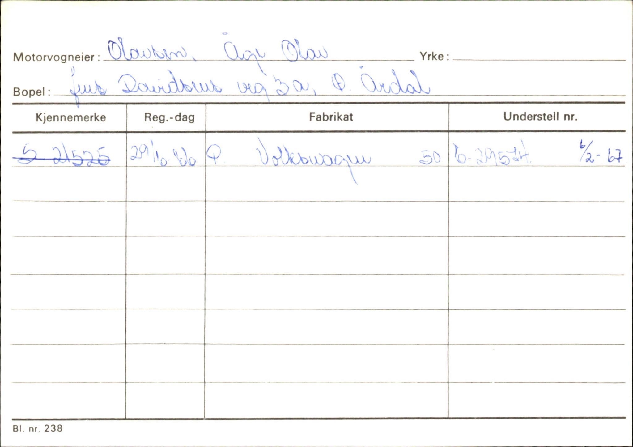 Statens vegvesen, Sogn og Fjordane vegkontor, SAB/A-5301/4/F/L0145: Registerkort Vågsøy S-Å. Årdal I-P, 1945-1975, p. 2257