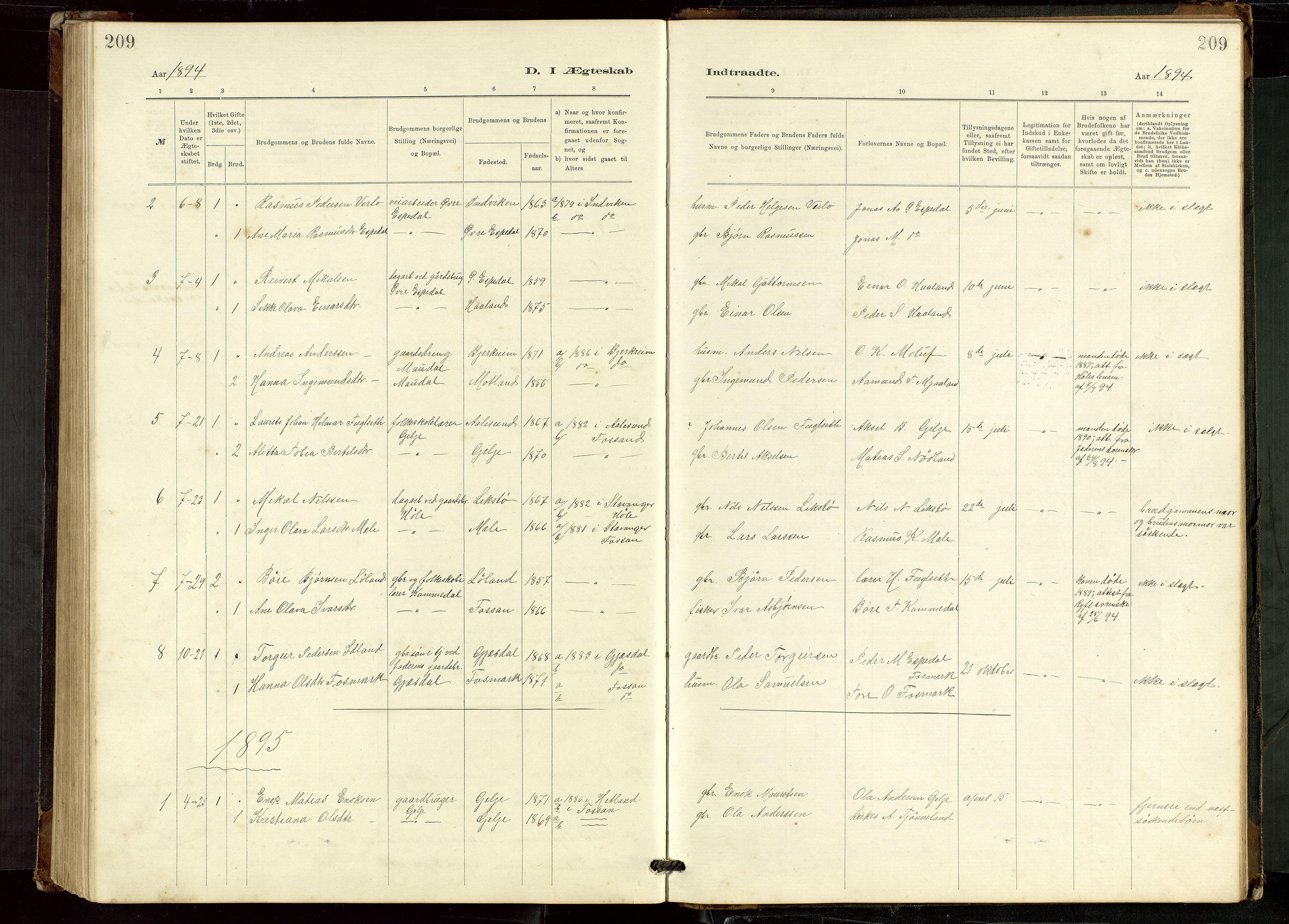 Høgsfjord sokneprestkontor, AV/SAST-A-101624/H/Ha/Hab/L0009: Parish register (copy) no. B 9, 1883-1920, p. 209