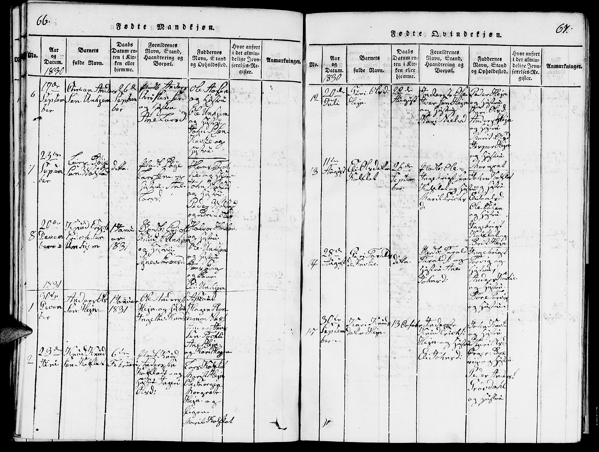 Ministerialprotokoller, klokkerbøker og fødselsregistre - Møre og Romsdal, SAT/A-1454/545/L0587: Parish register (copy) no. 545C01, 1818-1836, p. 66-67