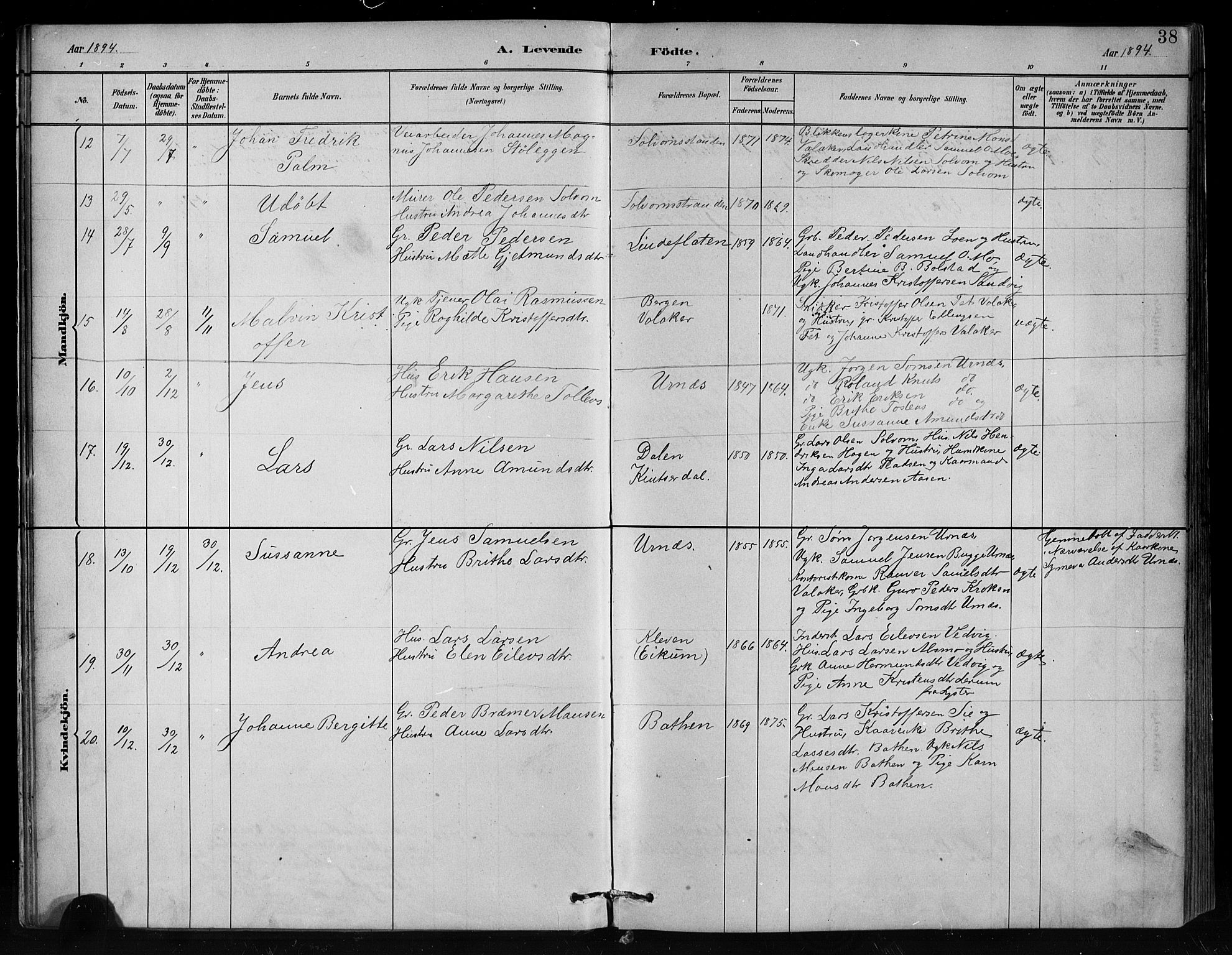 Hafslo sokneprestembete, AV/SAB-A-80301/H/Hab/Habc/L0001: Parish register (copy) no. C 1, 1882-1908, p. 38