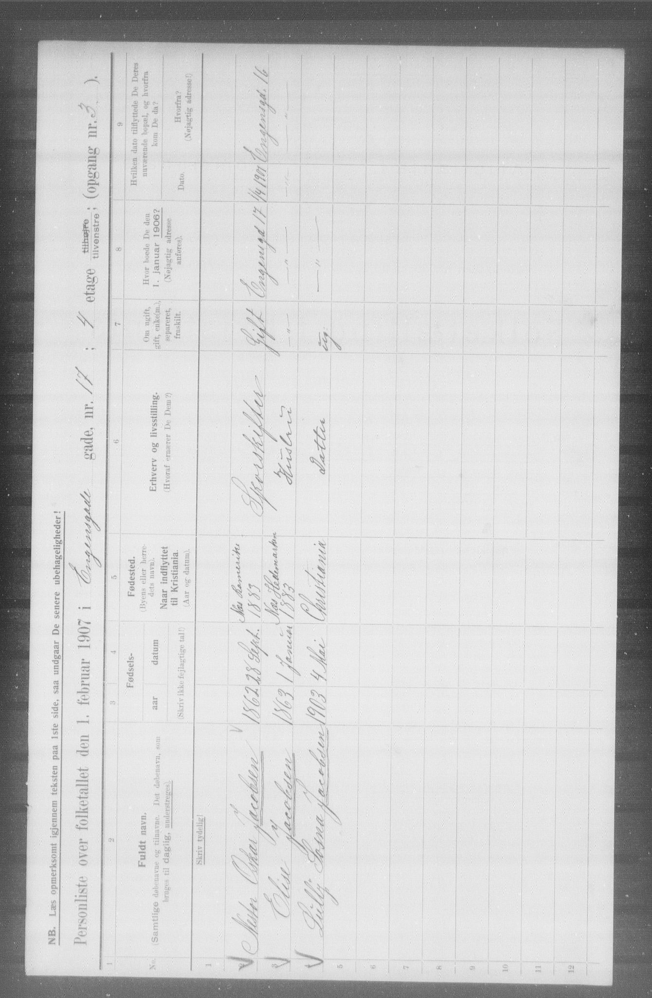 OBA, Municipal Census 1907 for Kristiania, 1907, p. 11063