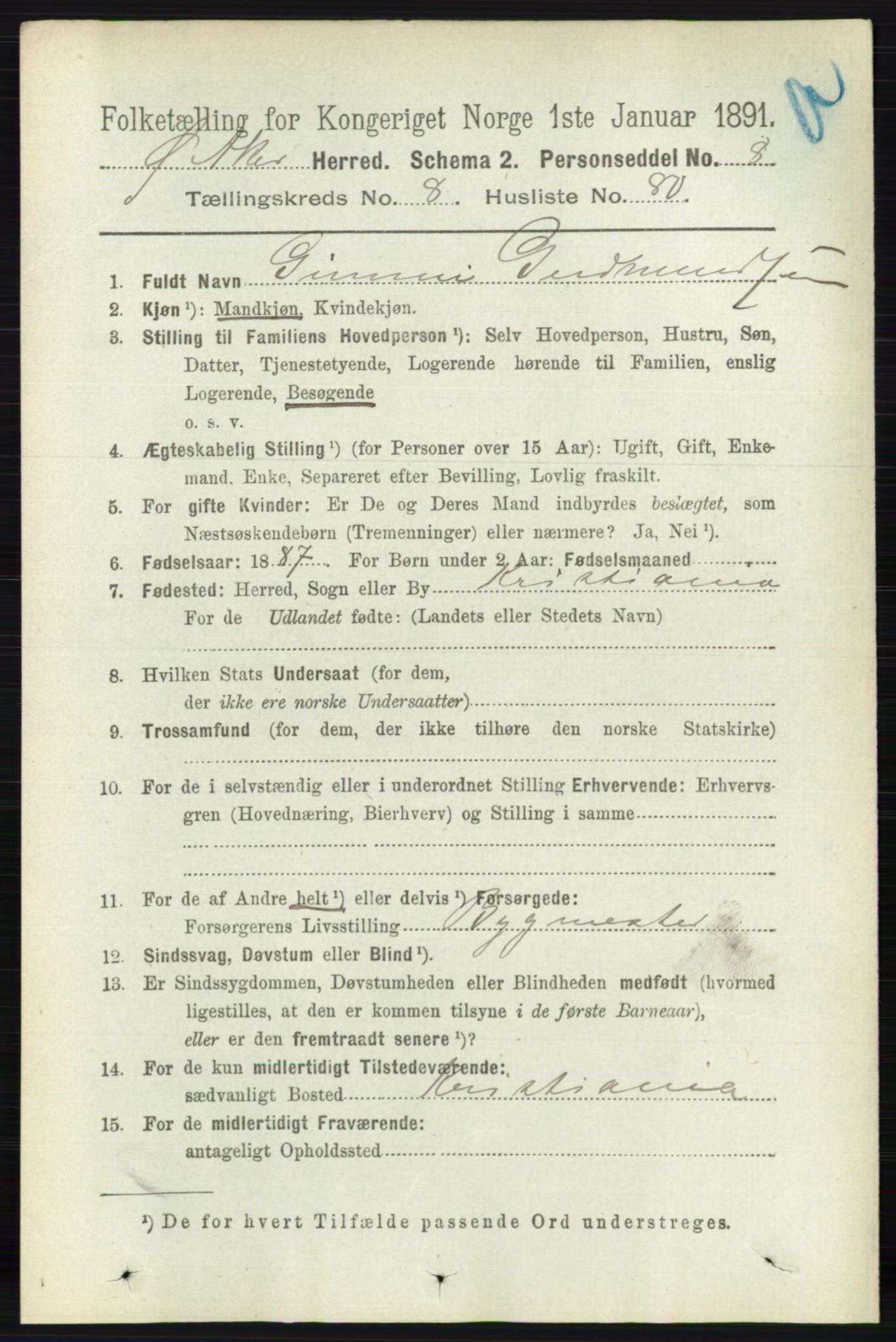 RA, 1891 census for 0218 Aker, 1891, p. 7914