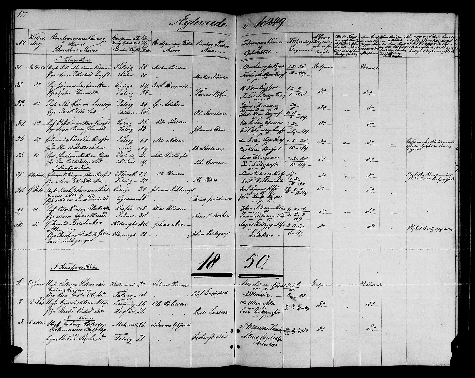 Talvik sokneprestkontor, SATØ/S-1337/H/Hb/L0001klokker: Parish register (copy) no. 1, 1847-1863, p. 177