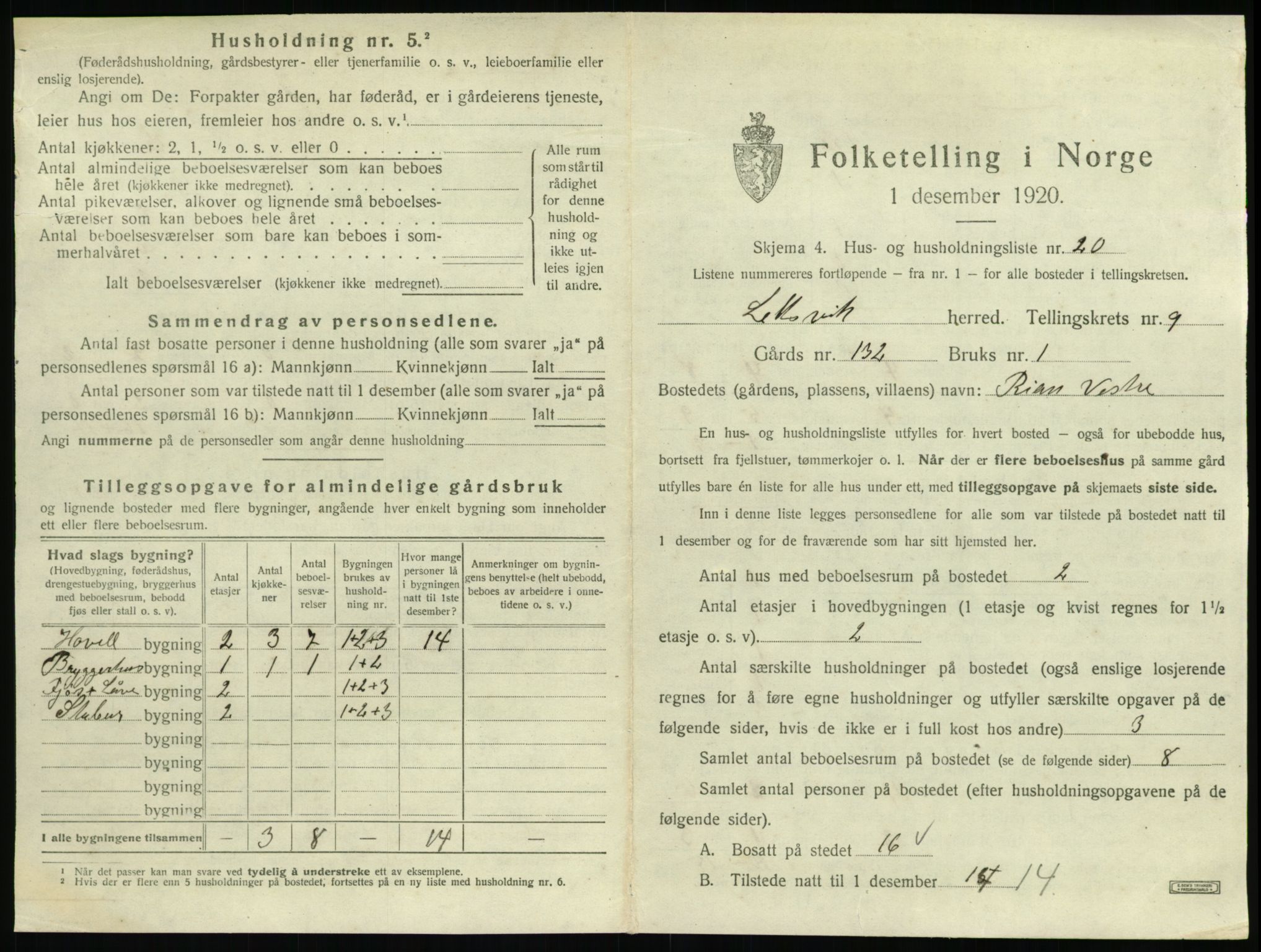 SAT, 1920 census for Leksvik, 1920, p. 1114