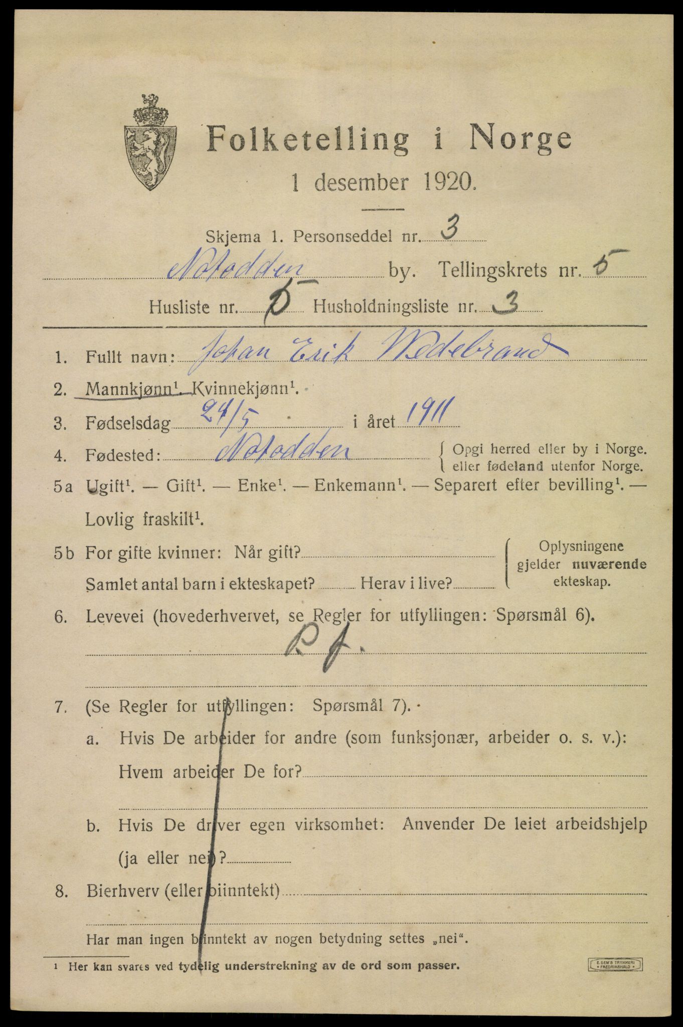 SAKO, 1920 census for Notodden, 1920, p. 11666