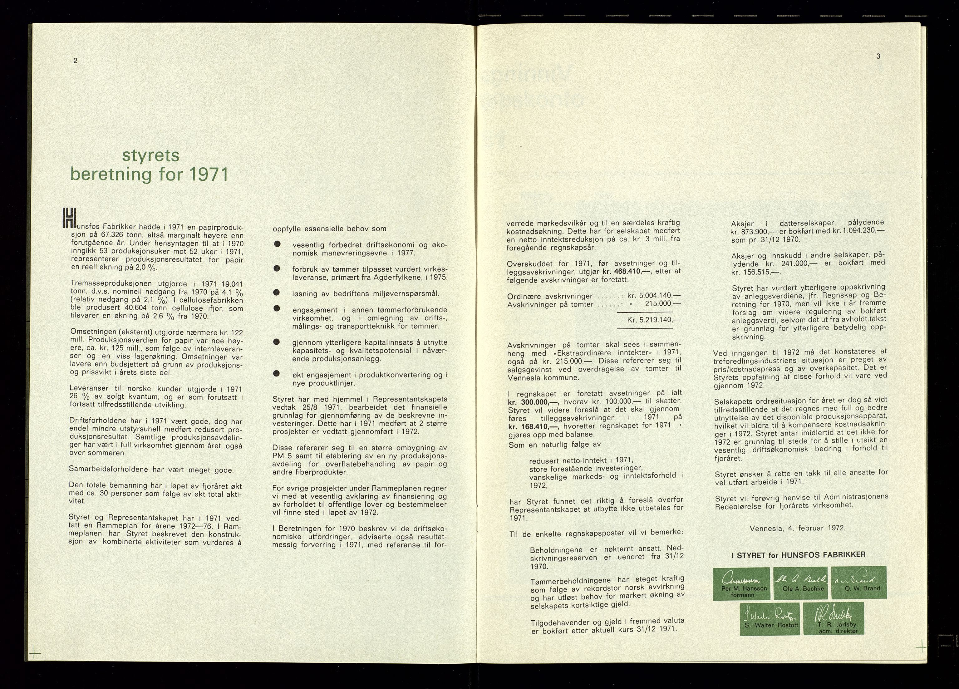 Hunsfos fabrikker, AV/SAK-D/1440/01/L0001/0003: Vedtekter, anmeldelser og årsberetninger / Årsberetninger og regnskap, 1918-1989, p. 332