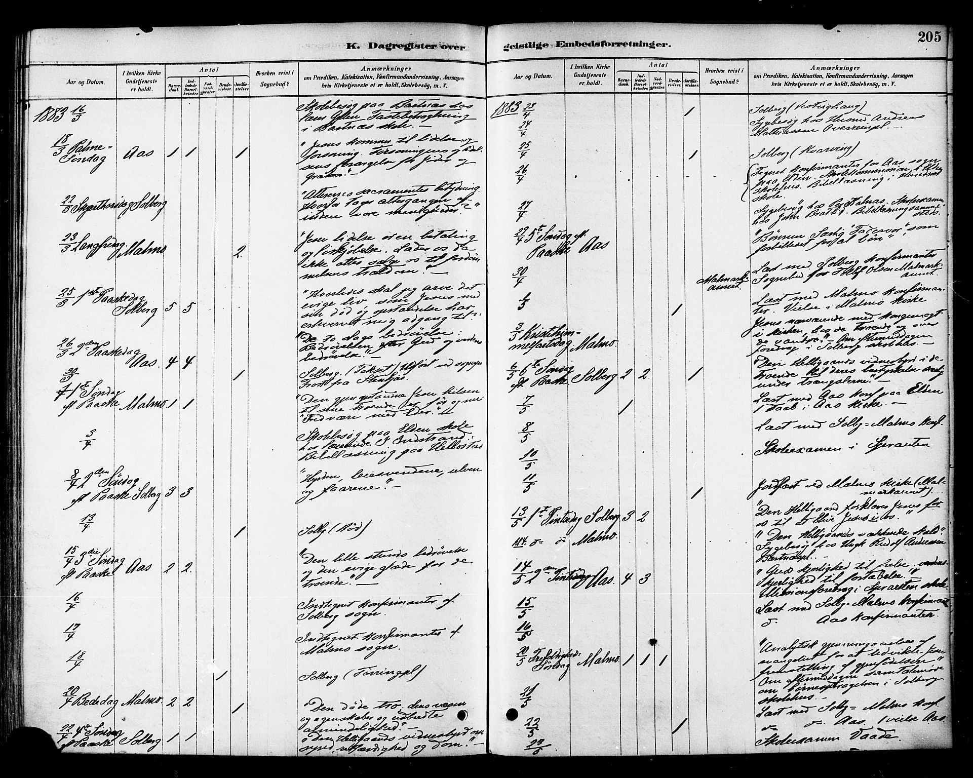 Ministerialprotokoller, klokkerbøker og fødselsregistre - Nord-Trøndelag, AV/SAT-A-1458/741/L0395: Parish register (official) no. 741A09, 1878-1888, p. 205