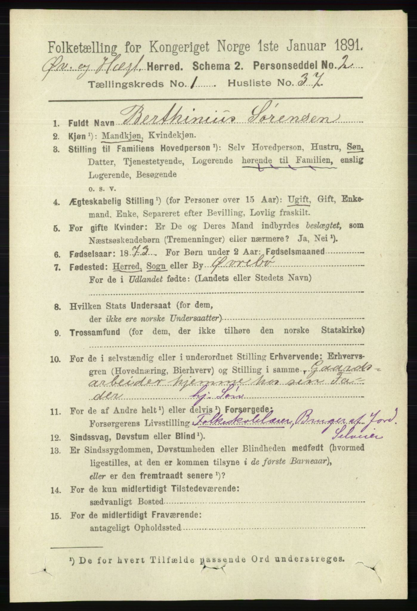 RA, 1891 census for 1016 Øvrebø og Hægeland, 1891, p. 275