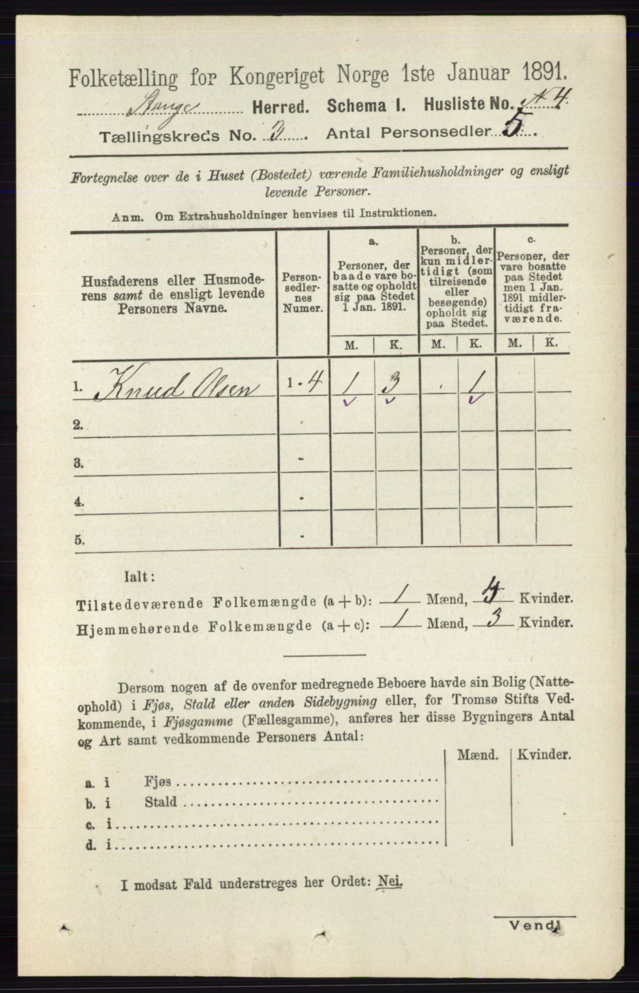 RA, 1891 census for 0417 Stange, 1891, p. 1535