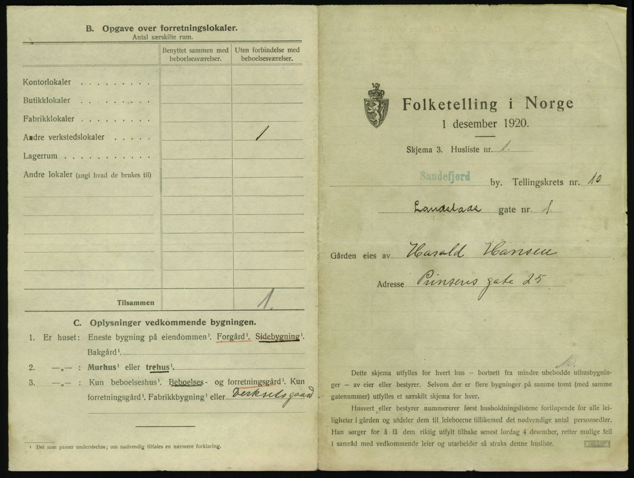 SAKO, 1920 census for Sandefjord, 1920, p. 1138