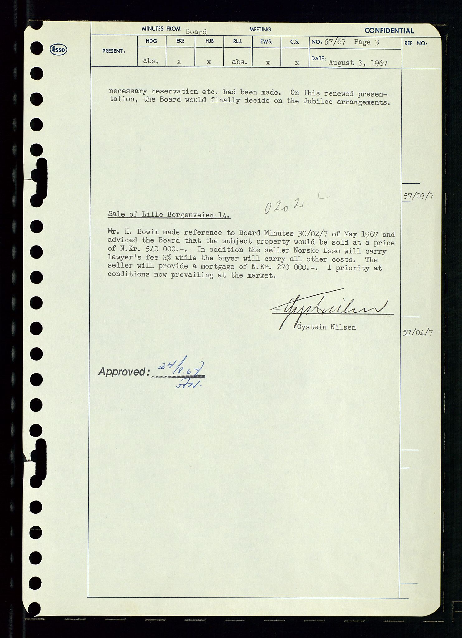 Pa 0982 - Esso Norge A/S, AV/SAST-A-100448/A/Aa/L0002/0003: Den administrerende direksjon Board minutes (styrereferater) / Den administrerende direksjon Board minutes (styrereferater), 1967, p. 121