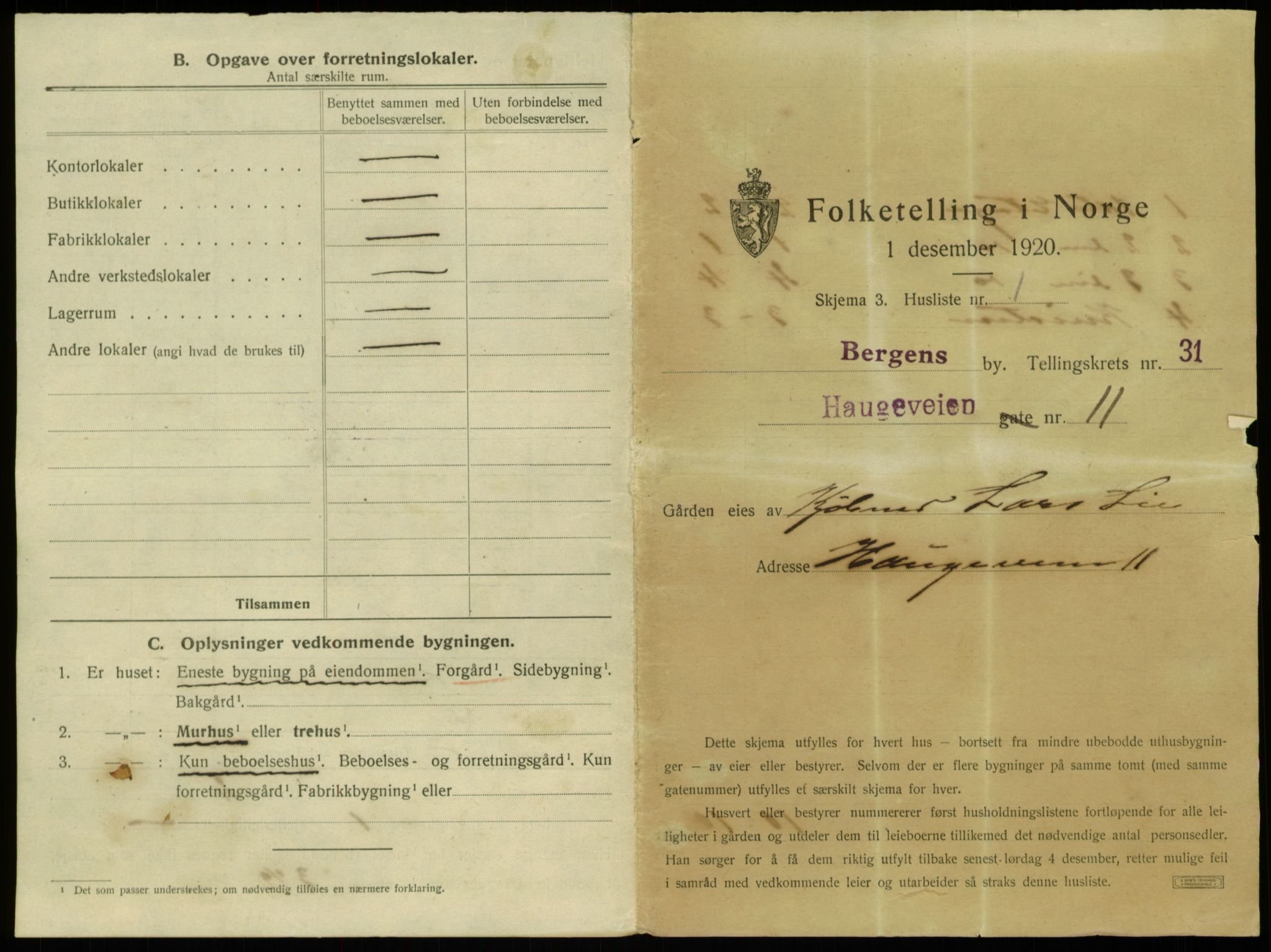 SAB, 1920 census for Bergen, 1920, p. 2906