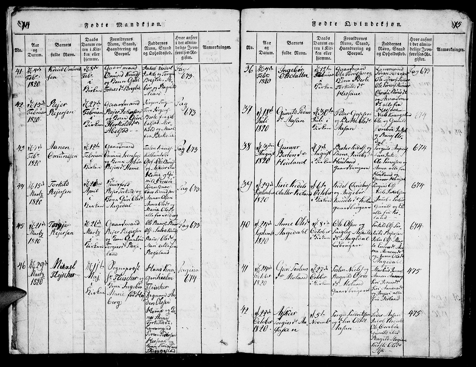 Bjelland sokneprestkontor, SAK/1111-0005/F/Fb/Fba/L0003: Parish register (copy) no. B 3, 1816-1870, p. 14-15