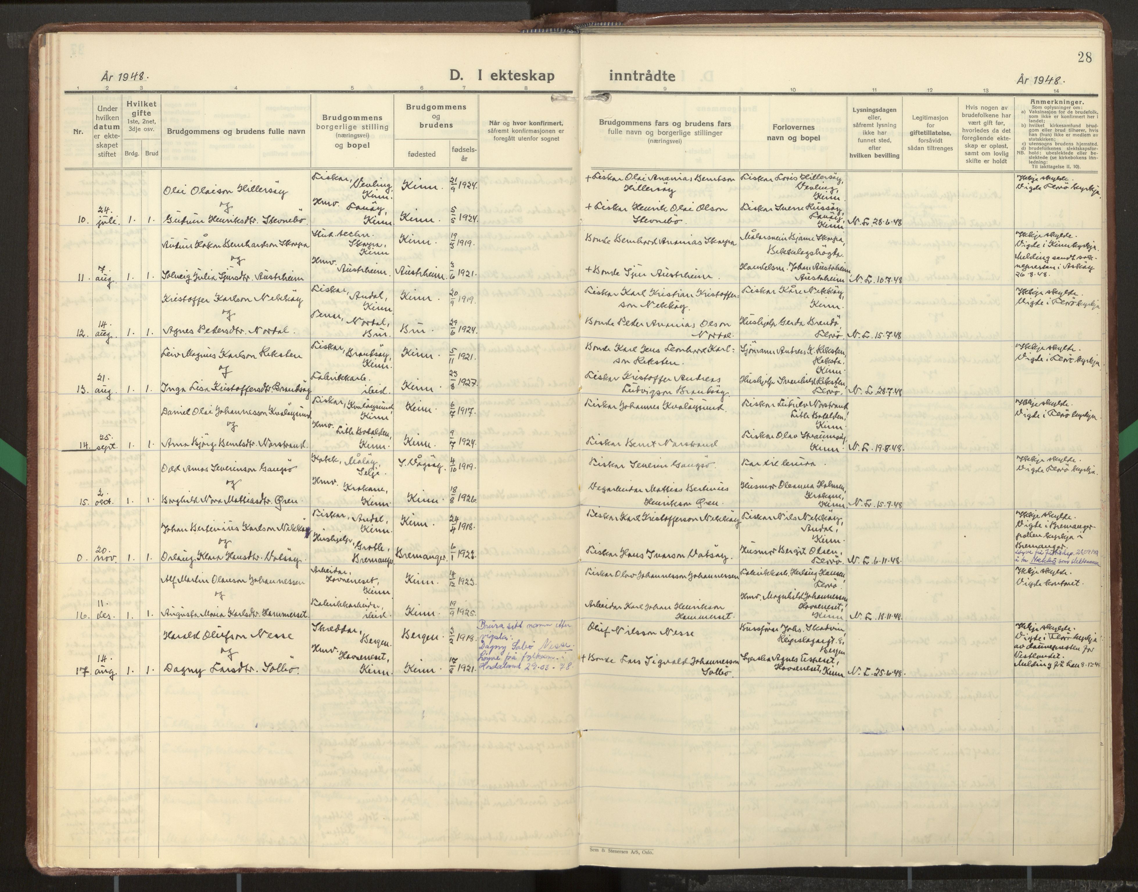 Kinn sokneprestembete, AV/SAB-A-80801/H/Haa/Haab/L0012: Parish register (official) no. B 12, 1937-1968, p. 28