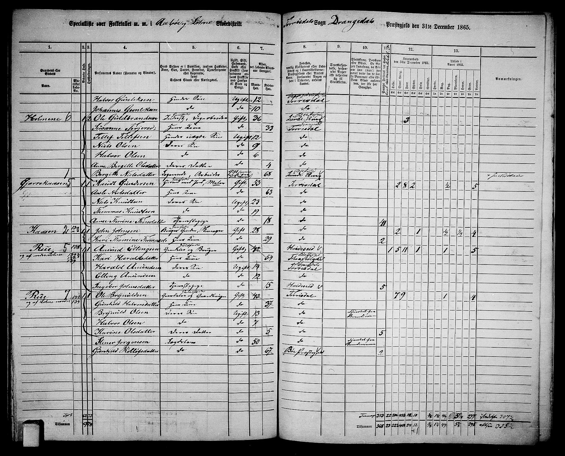 RA, 1865 census for Drangedal, 1865, p. 131