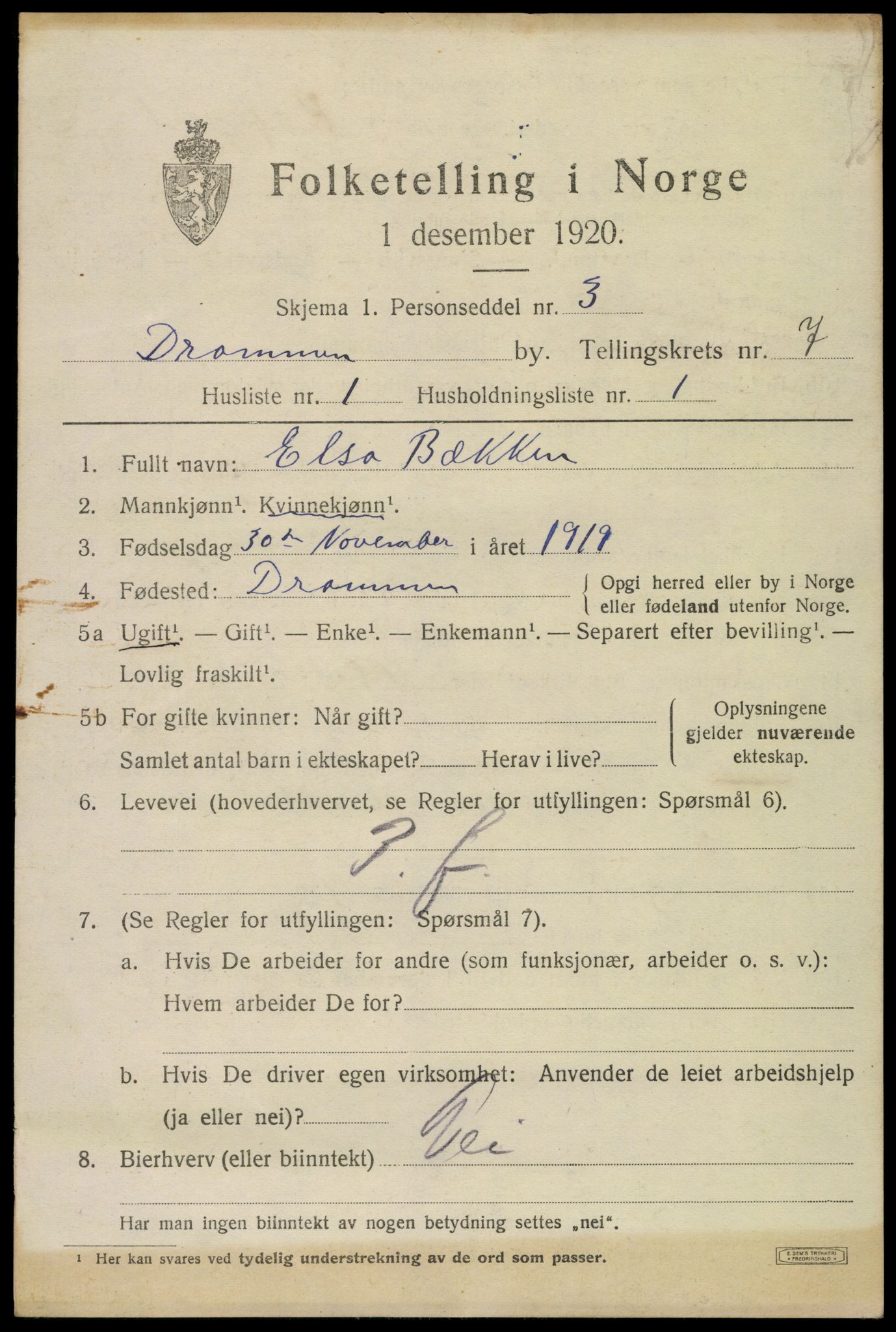 SAKO, 1920 census for Drammen, 1920, p. 46225