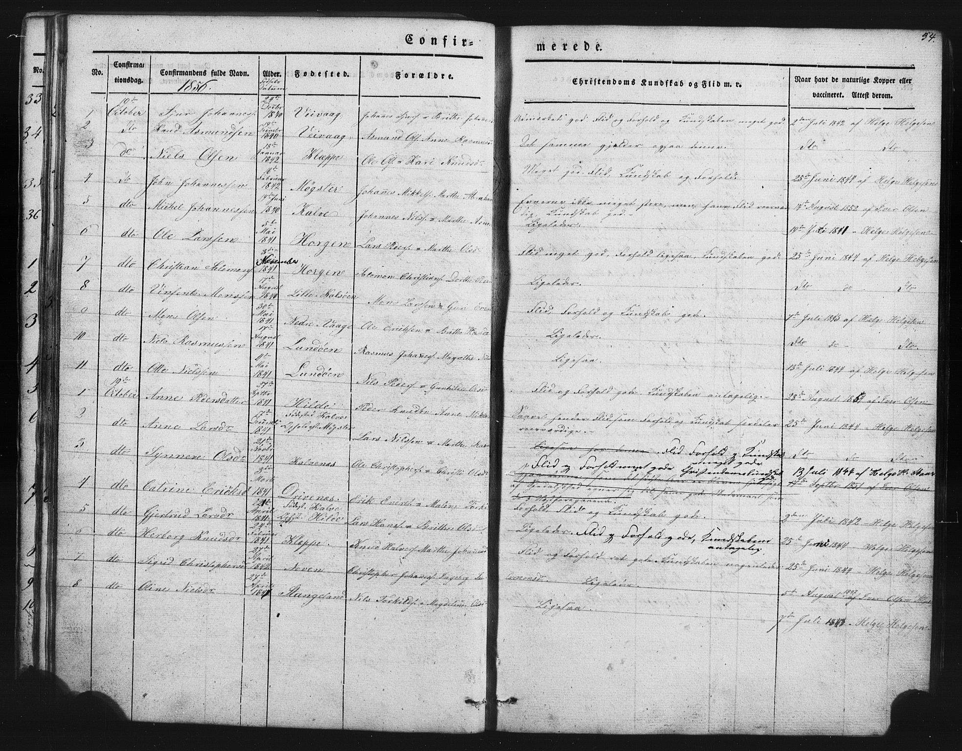 Austevoll Sokneprestembete, SAB/A-74201/H/Hab: Parish register (copy) no. B 1, 1852-1864, p. 34