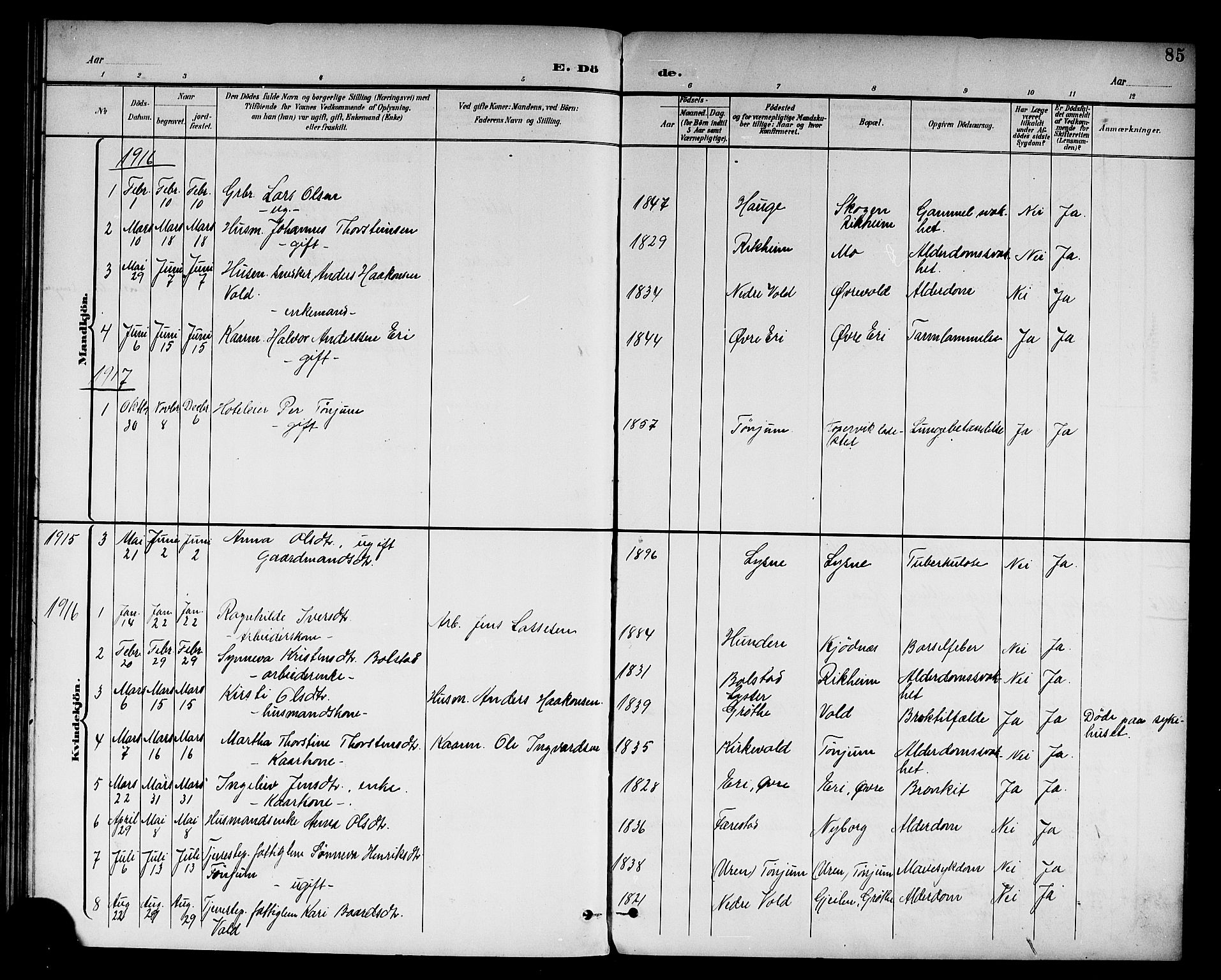 Lærdal sokneprestembete, AV/SAB-A-81201: Parish register (copy) no. A 1, 1897-1920, p. 85