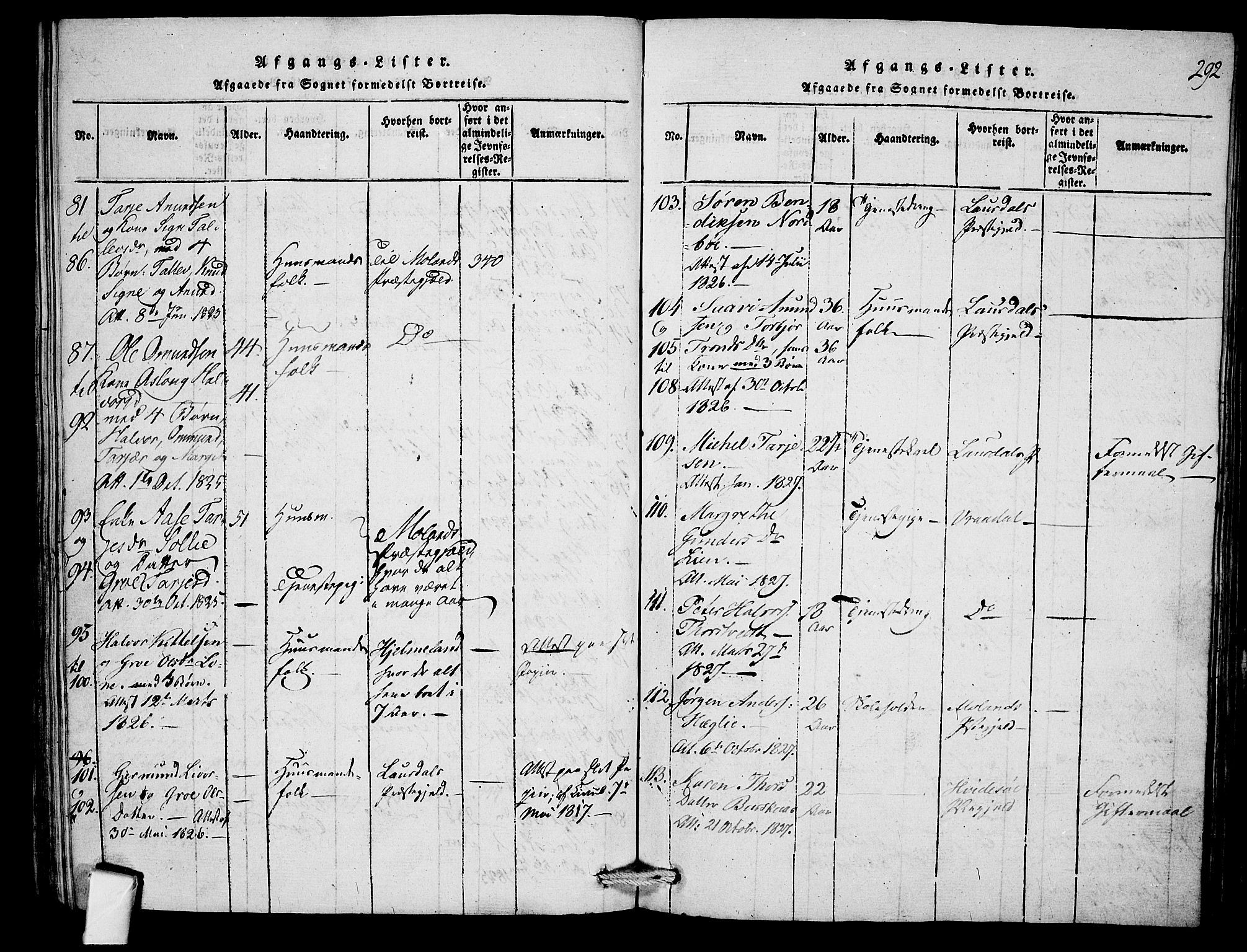 Mo kirkebøker, SAKO/A-286/F/Fb/L0001: Parish register (official) no. II 1, 1814-1844, p. 292