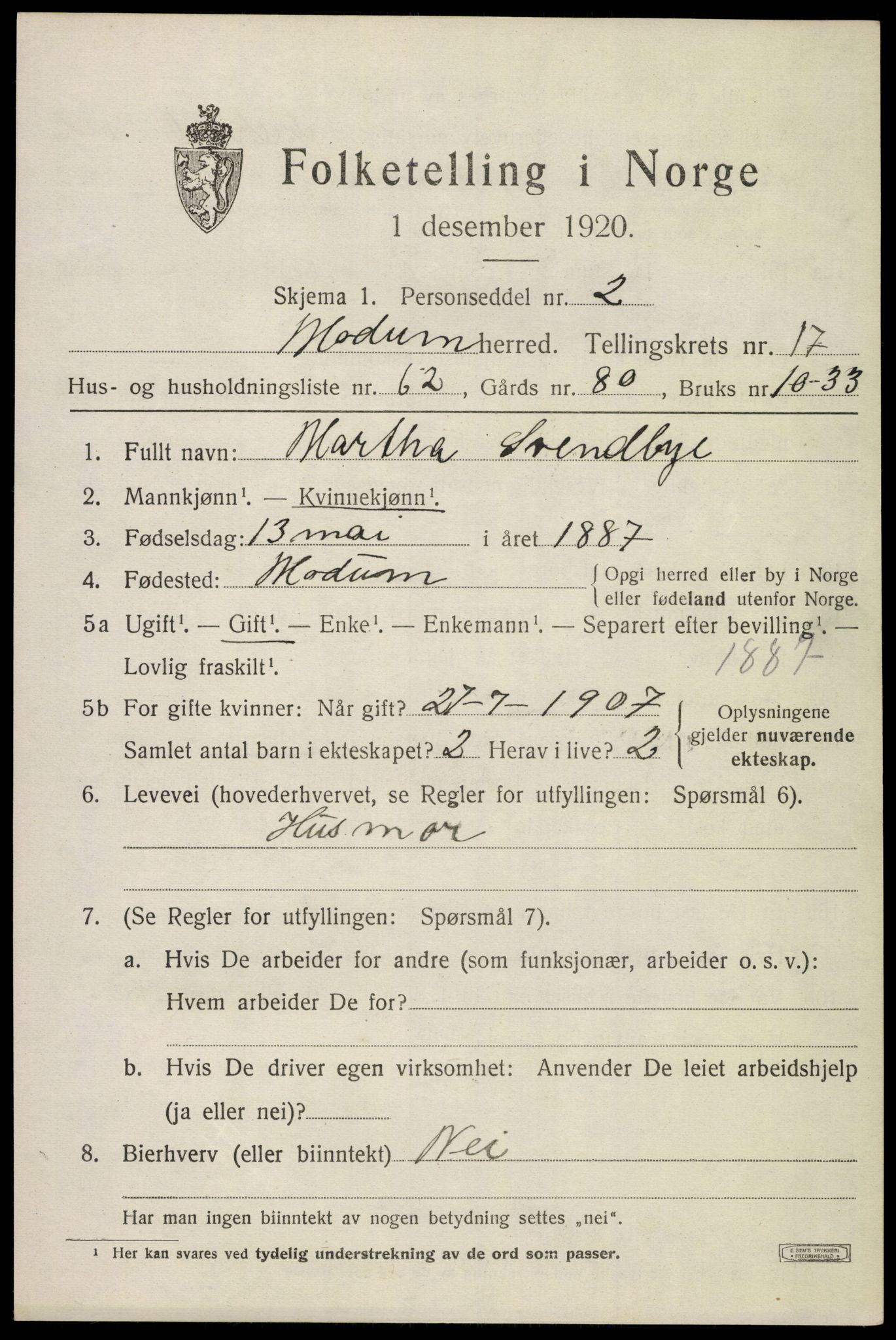 SAKO, 1920 census for Modum, 1920, p. 20927