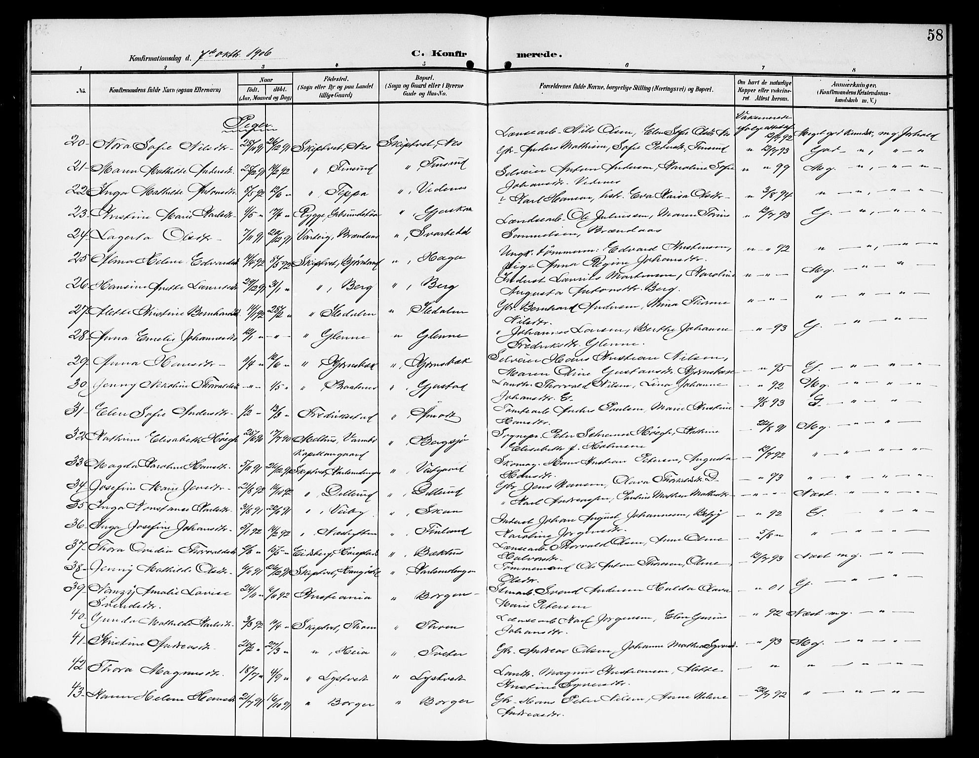 Skiptvet prestekontor Kirkebøker, SAO/A-20009/G/Ga/L0002: Parish register (copy) no. 2, 1905-1915, p. 58