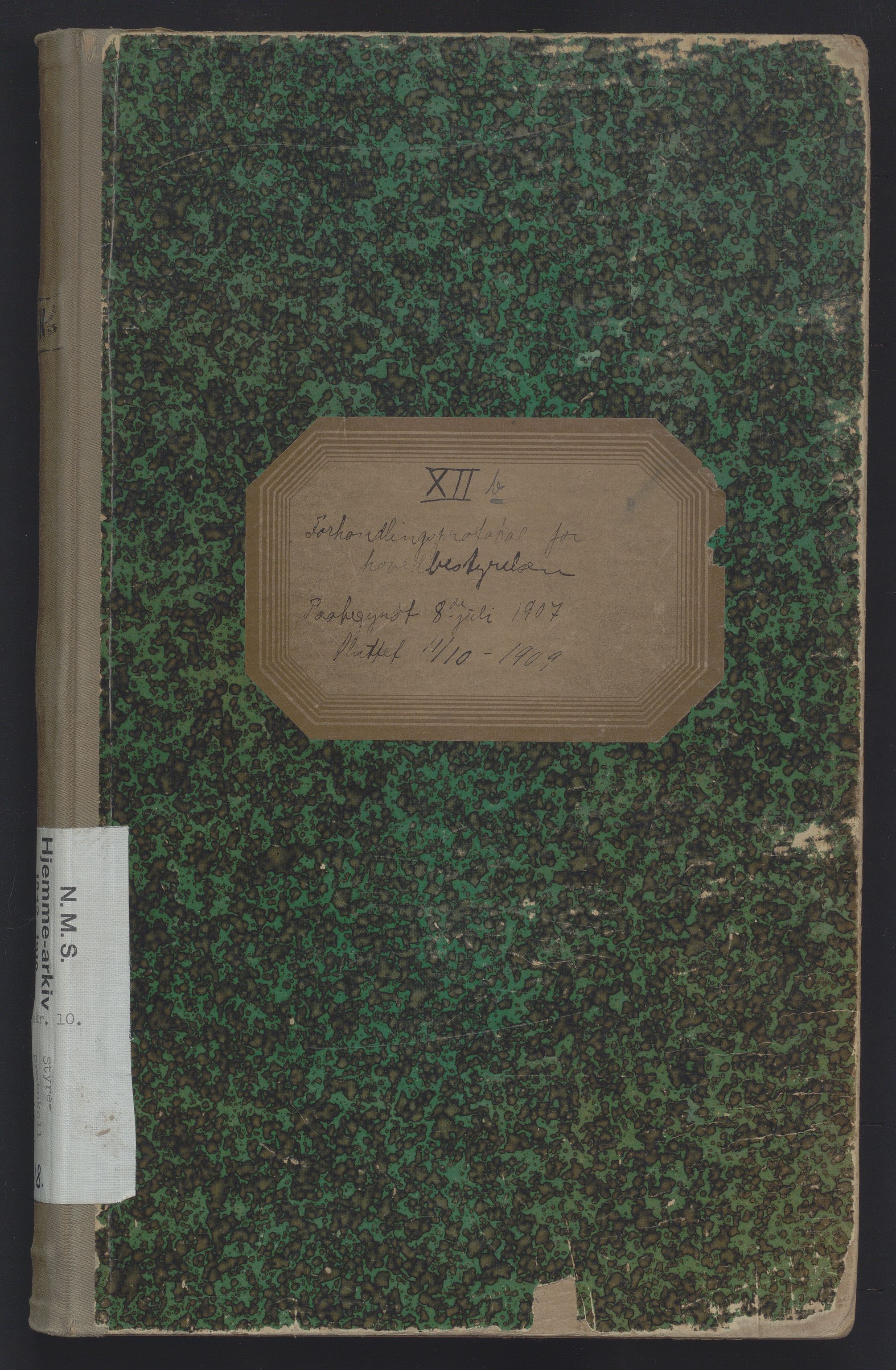 Det Norske Misjonsselskap - hovedadministrasjonen, VID/MA-A-1045/D/Da/Daa/L0018: Styreprotokoll nr. XII B, 8. juli 1907 - 11. oktober 1909, 1907-1909