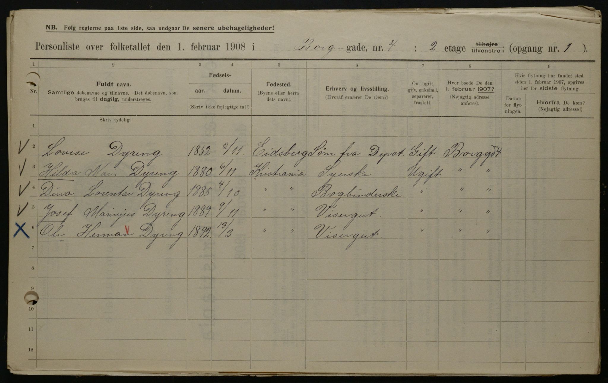 OBA, Municipal Census 1908 for Kristiania, 1908, p. 7507