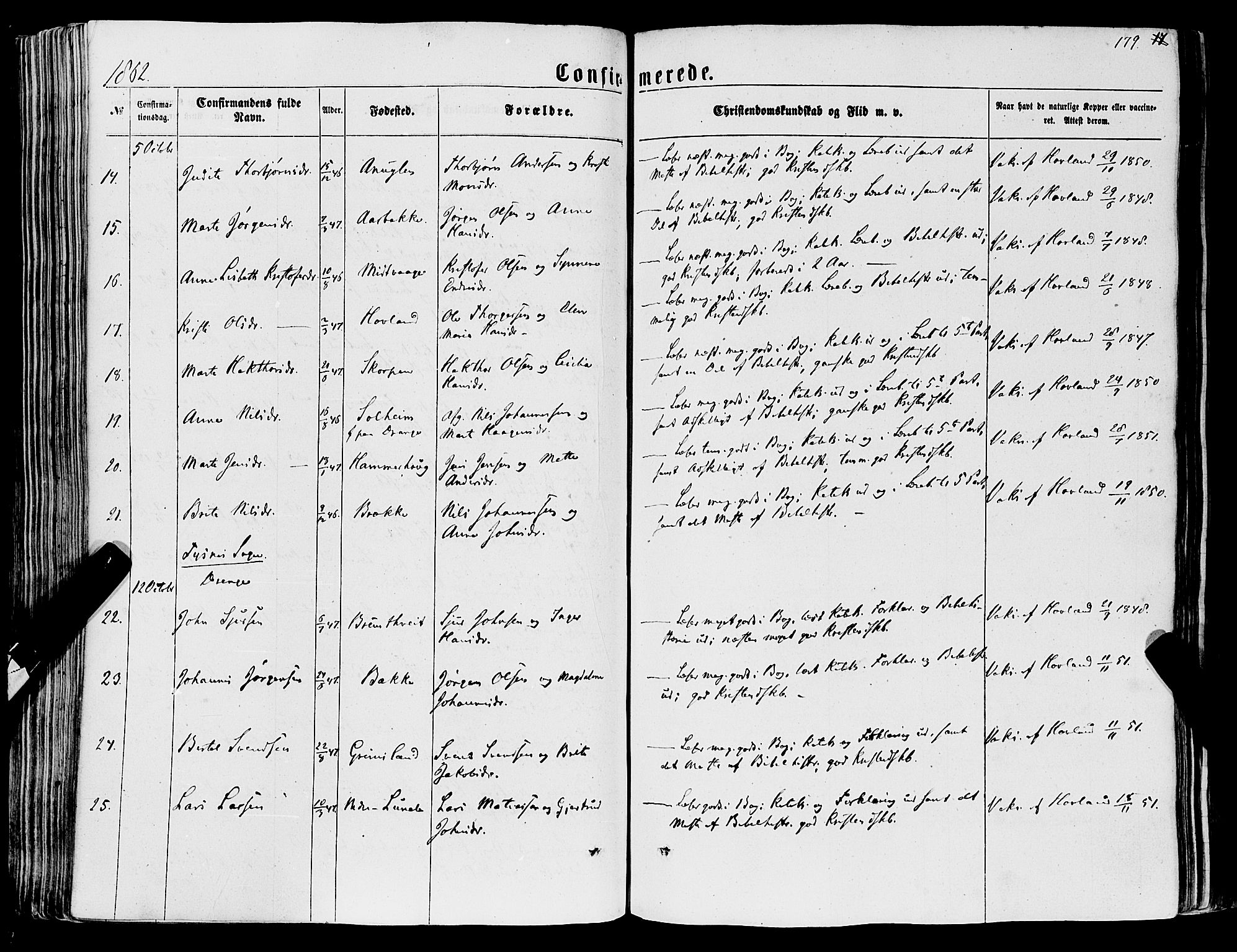 Tysnes sokneprestembete, SAB/A-78601/H/Haa: Parish register (official) no. A 11, 1860-1871, p. 179