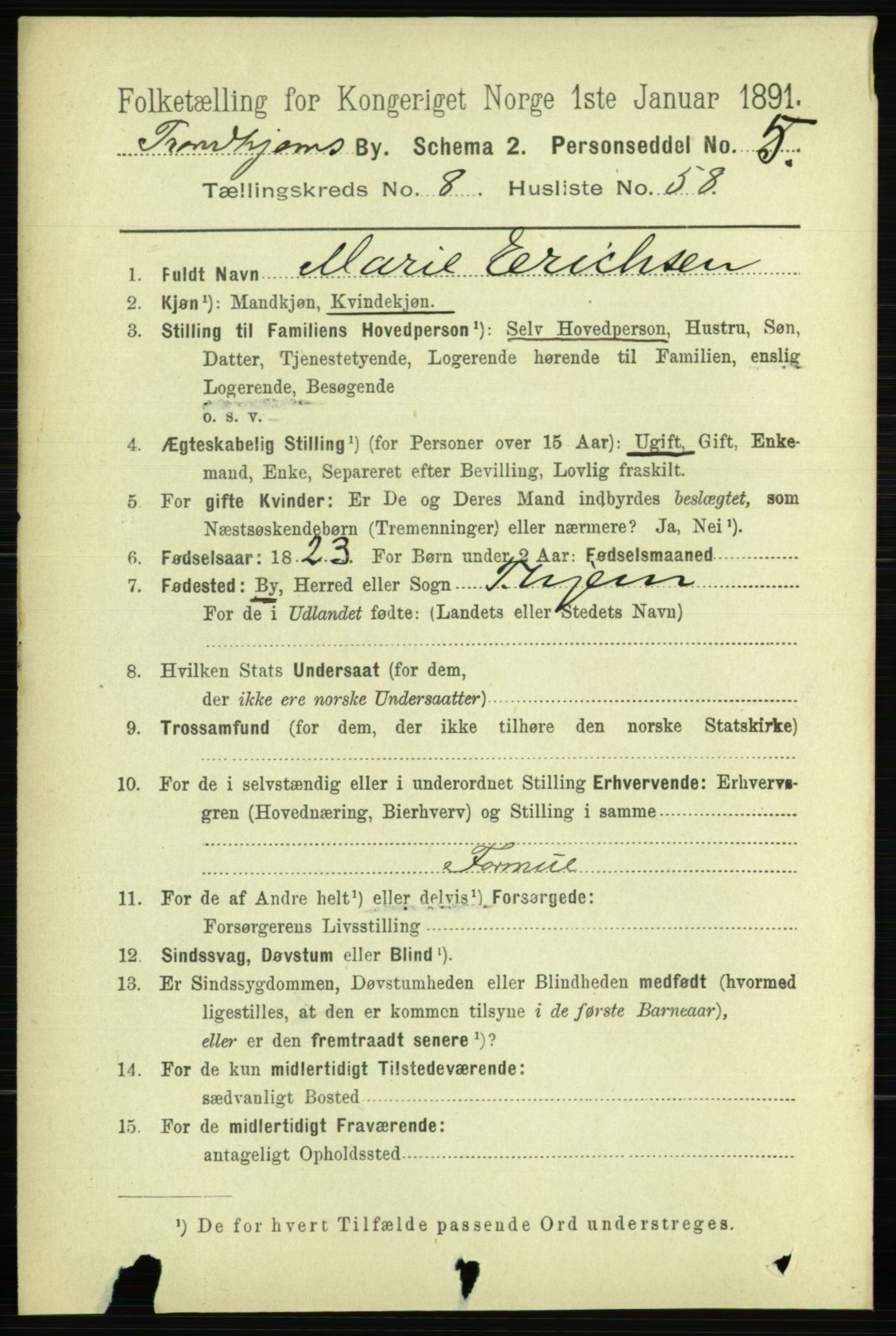 RA, 1891 census for 1601 Trondheim, 1891, p. 7681