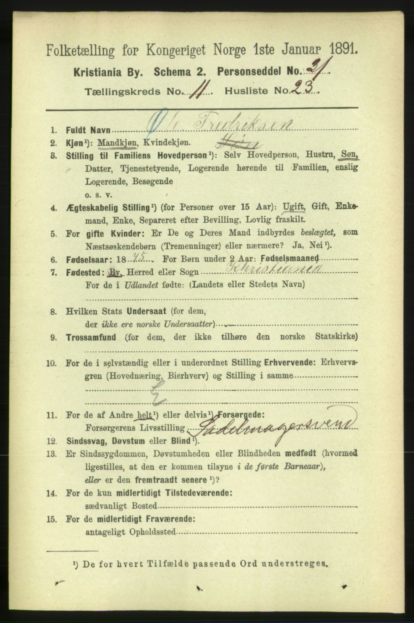 RA, 1891 census for 0301 Kristiania, 1891, p. 5260