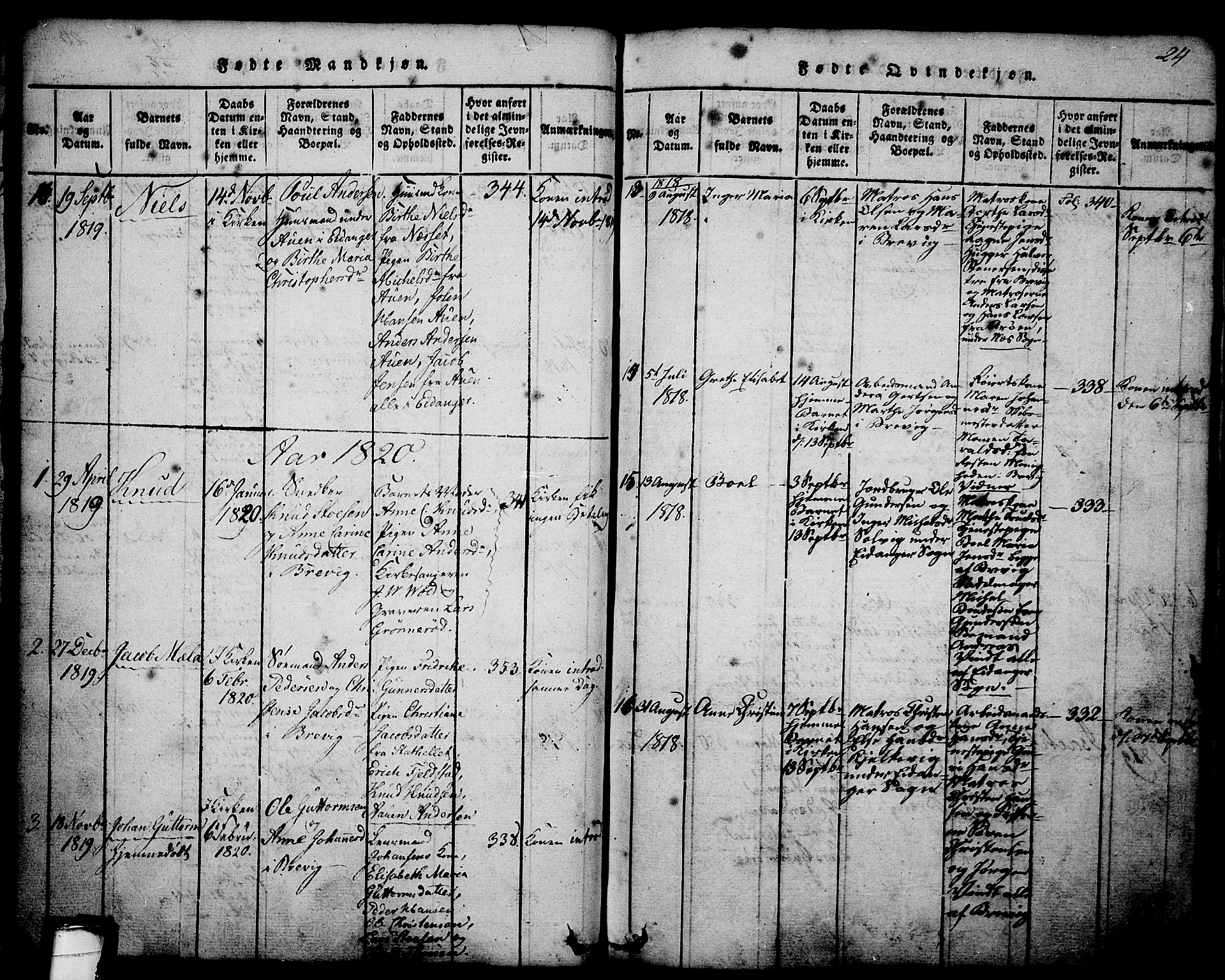 Brevik kirkebøker, SAKO/A-255/G/Ga/L0001: Parish register (copy) no. 1, 1814-1845, p. 24