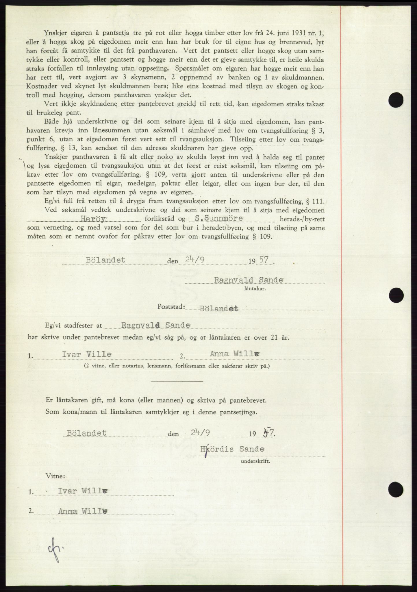 Søre Sunnmøre sorenskriveri, AV/SAT-A-4122/1/2/2C/L0130: Mortgage book no. 18B, 1957-1958, Diary no: : 2325/1957