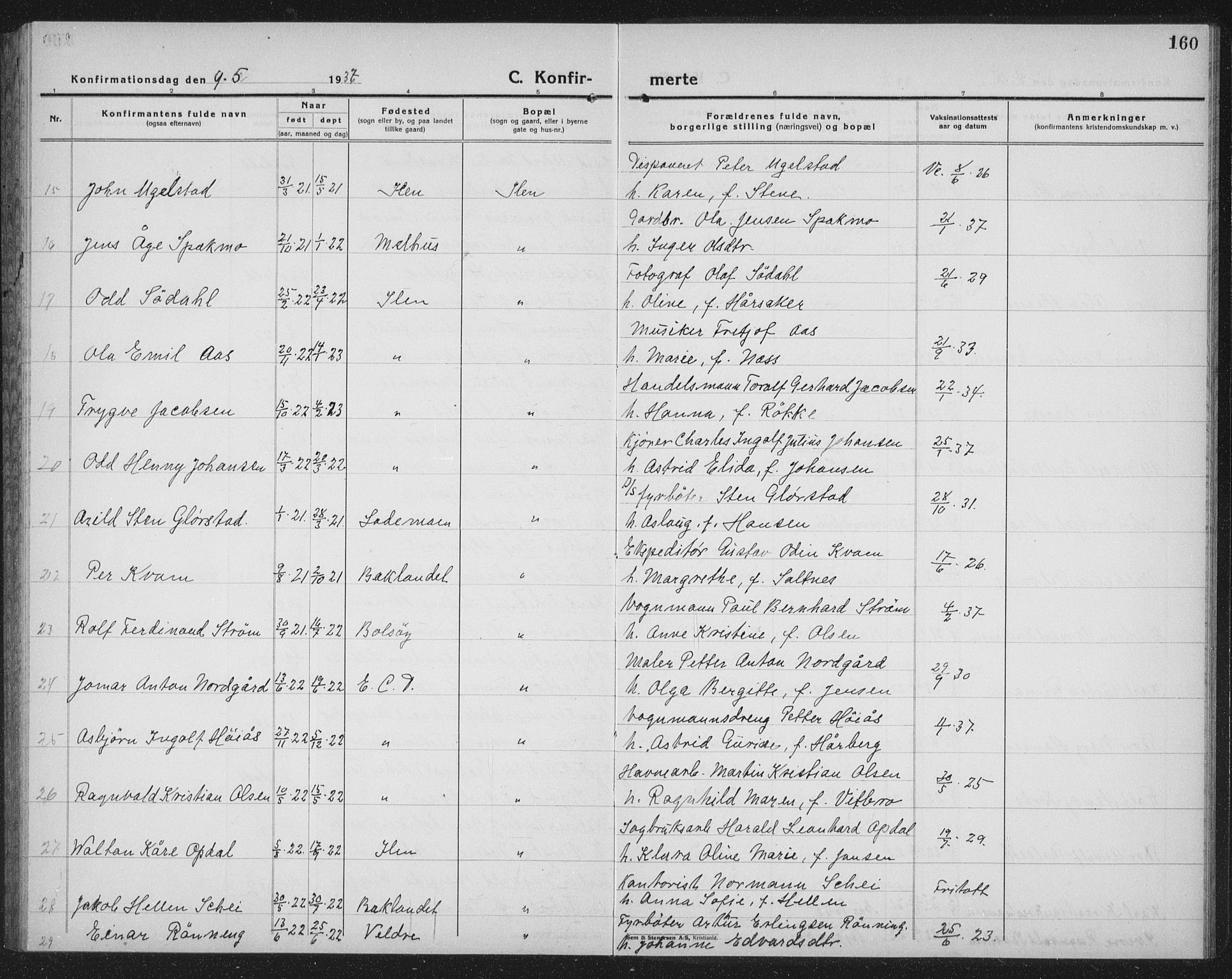 Ministerialprotokoller, klokkerbøker og fødselsregistre - Sør-Trøndelag, SAT/A-1456/603/L0175: Parish register (copy) no. 603C03, 1923-1941, p. 160