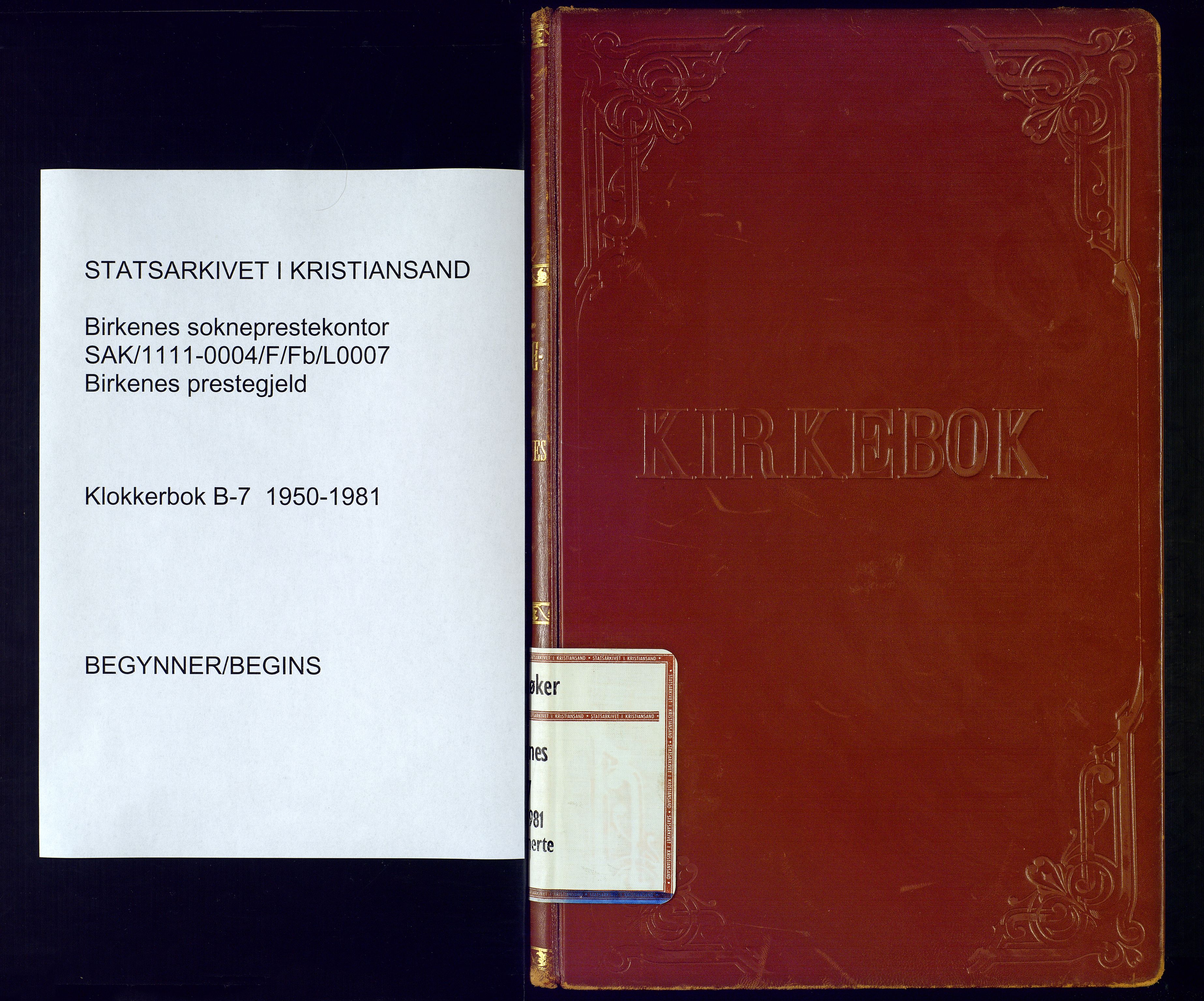Birkenes sokneprestkontor, SAK/1111-0004/F/Fb/L0007: Parish register (copy) no. B-7, 1950-1981