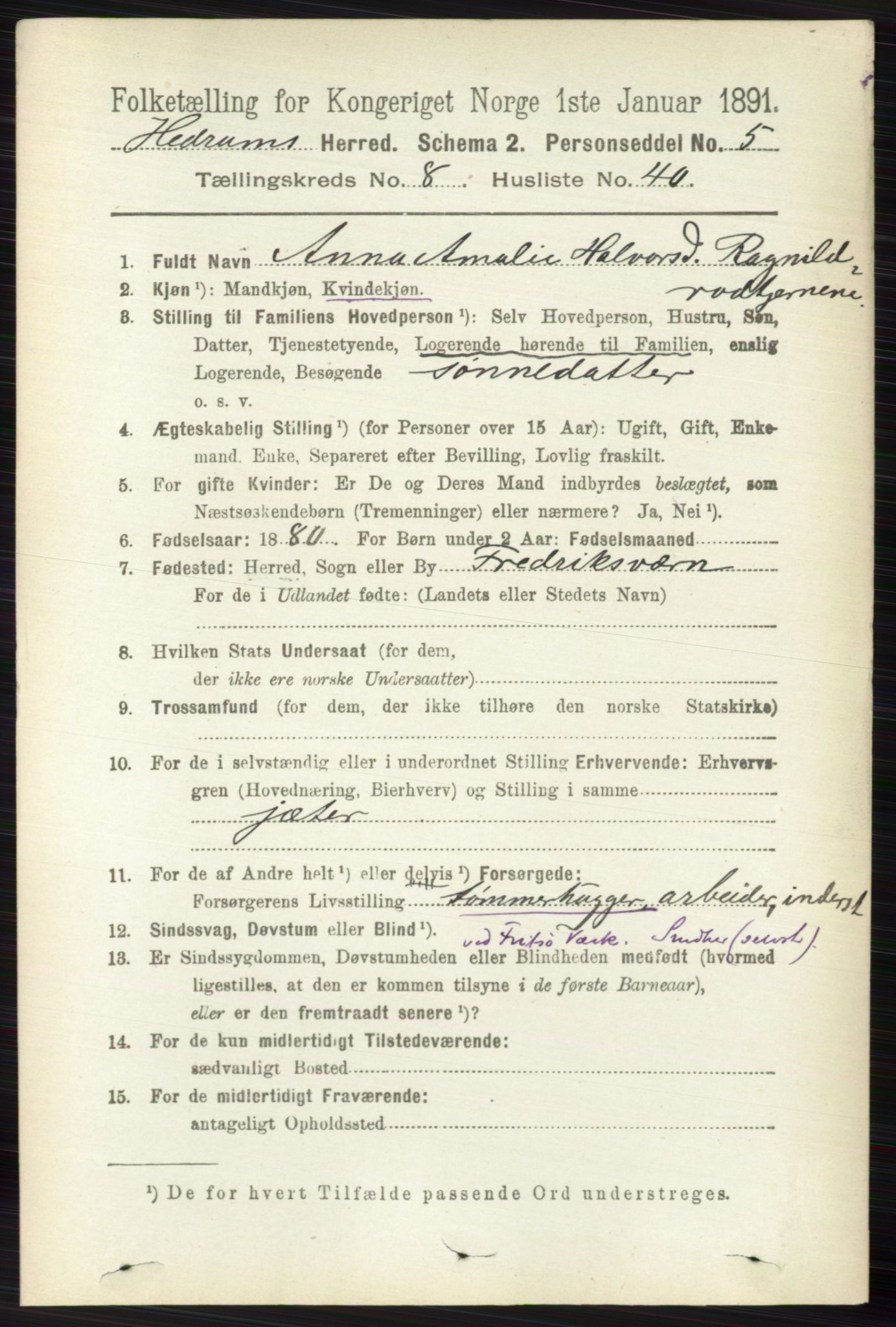 RA, 1891 census for 0727 Hedrum, 1891, p. 3743