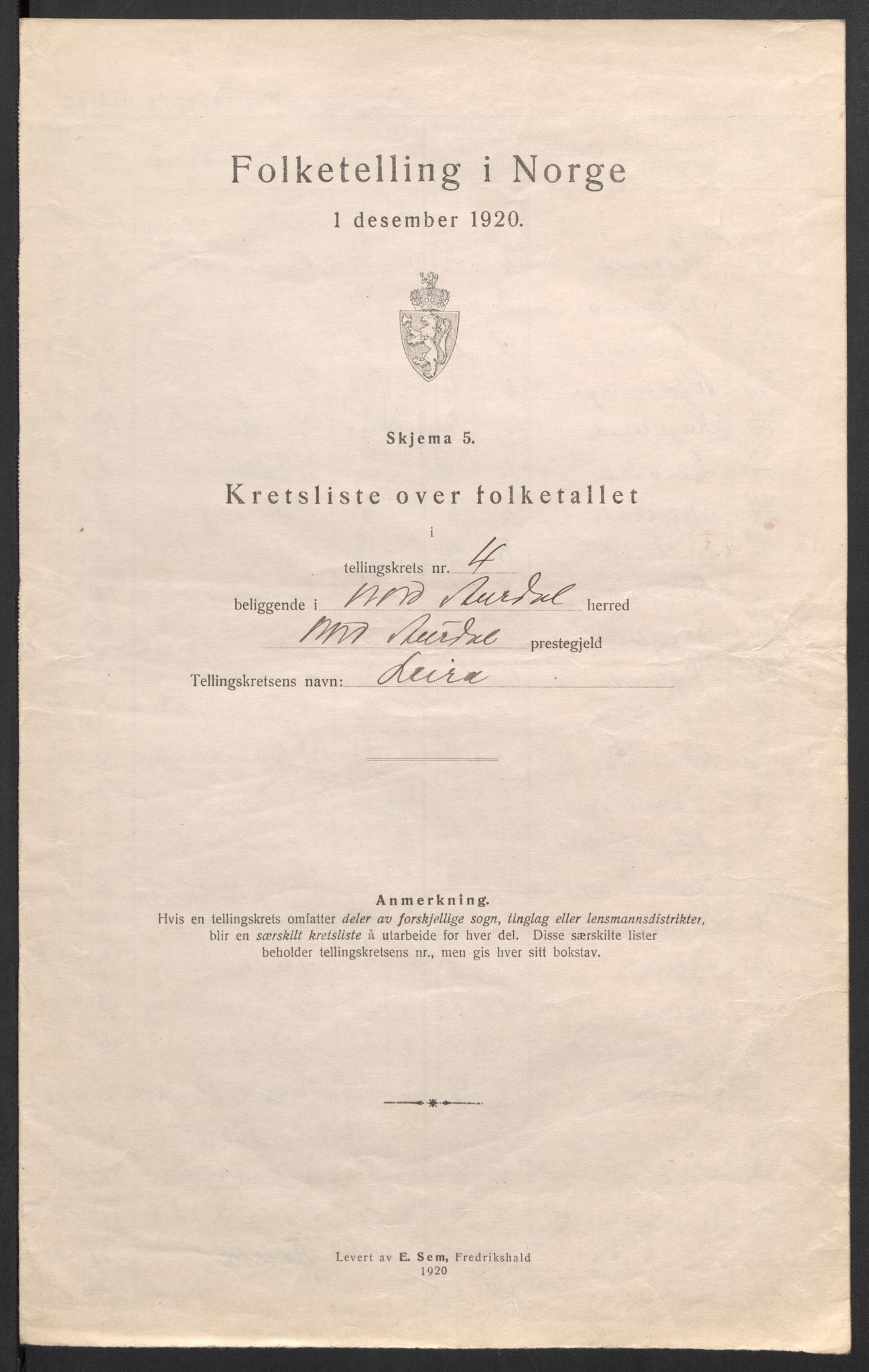 SAH, 1920 census for Nord-Aurdal, 1920, p. 18