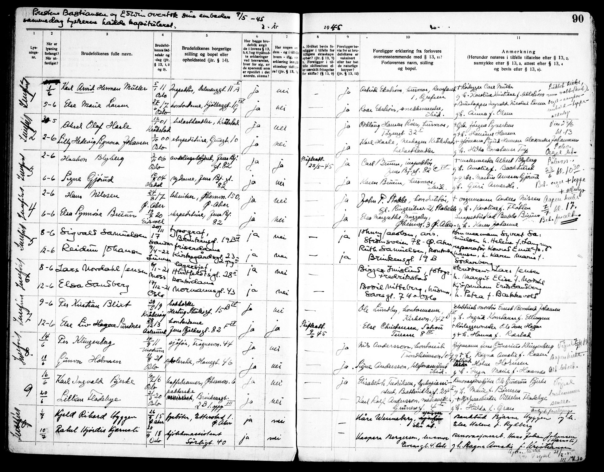 Kampen prestekontor Kirkebøker, AV/SAO-A-10853/H/Ha/L0007: Banns register no. 7, 1935-1946, p. 90
