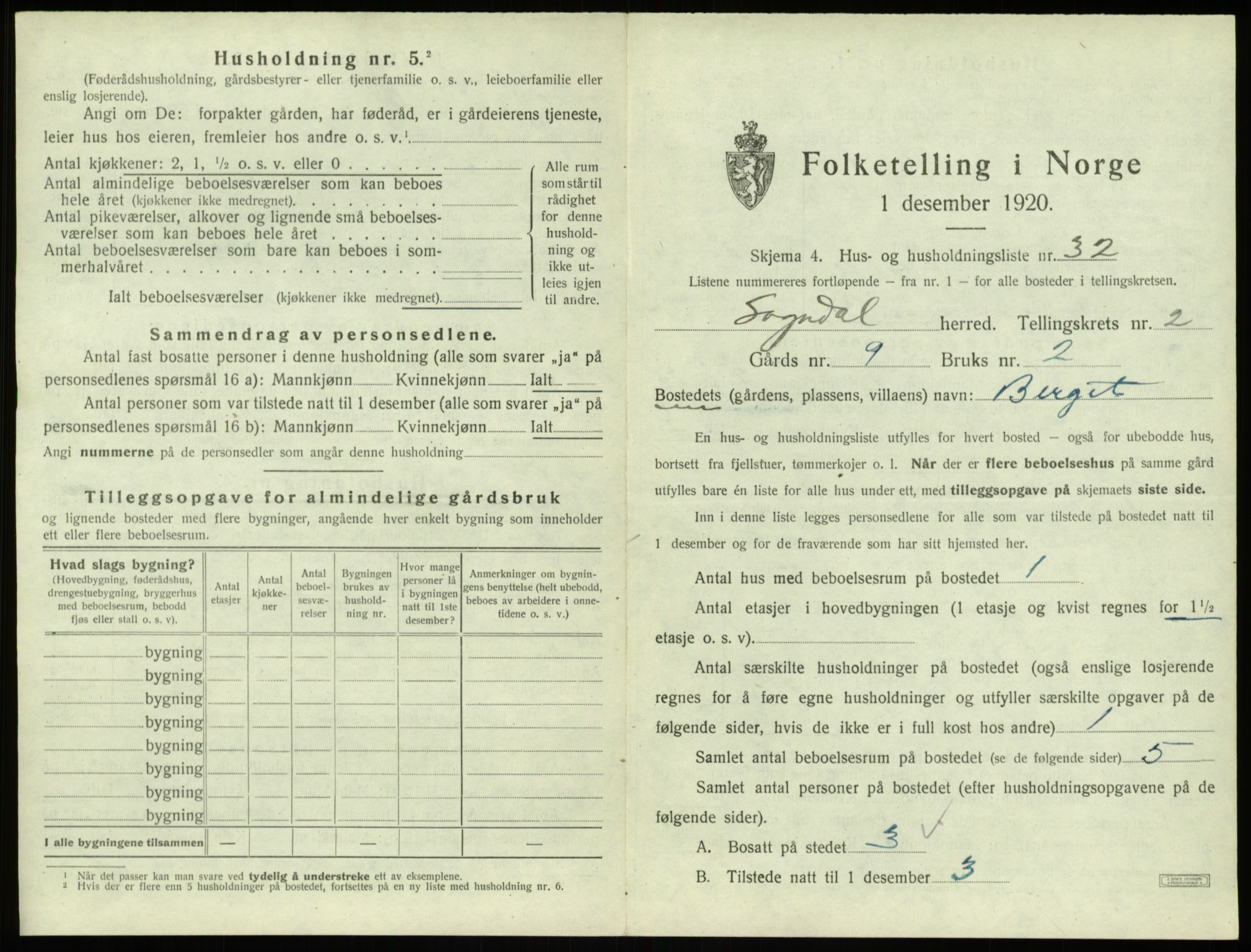 SAB, 1920 census for Sogndal, 1920, p. 198