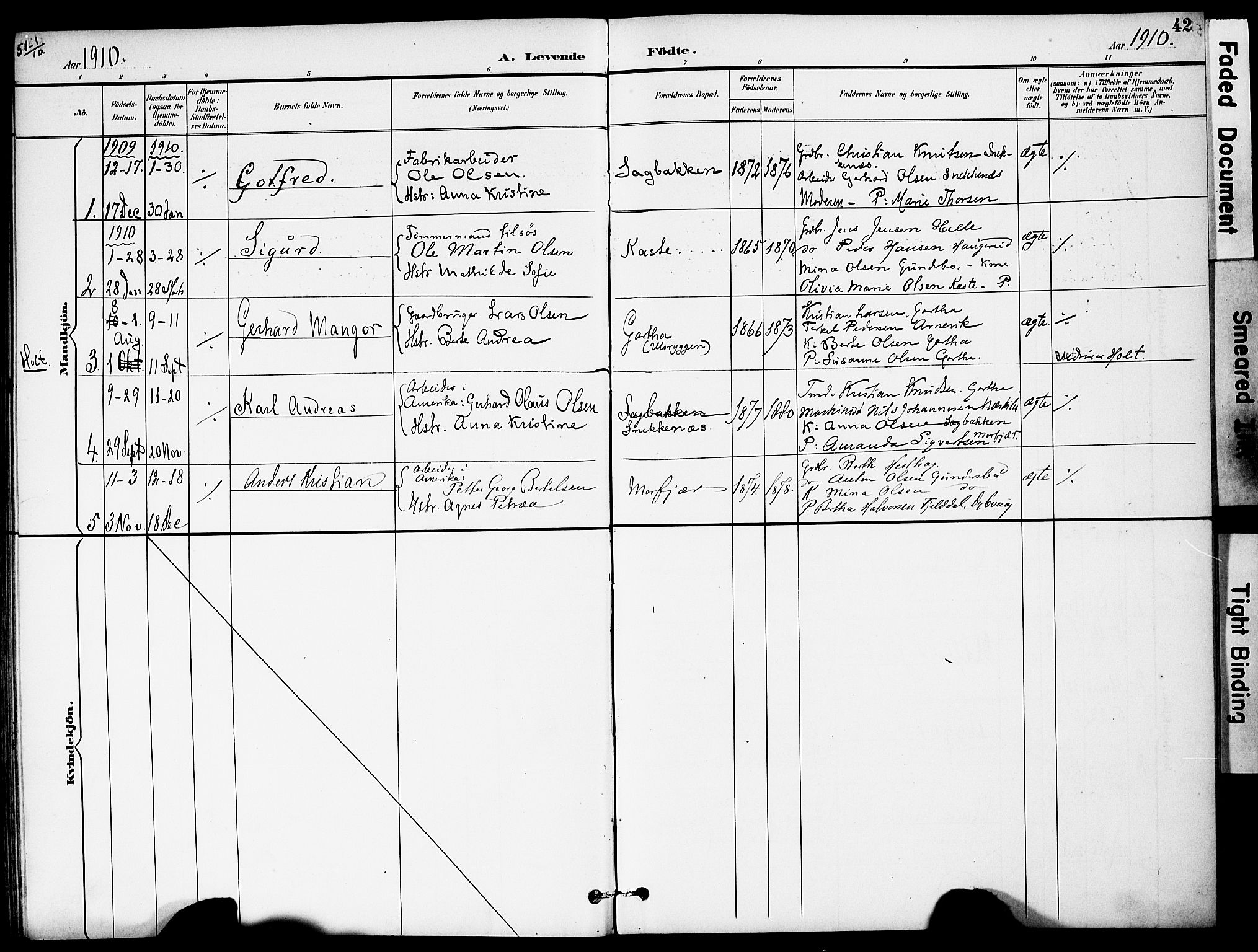 Austre Moland sokneprestkontor, AV/SAK-1111-0001/F/Fa/Fab/L0002: Parish register (official) no. A 2, 1894-1919, p. 42