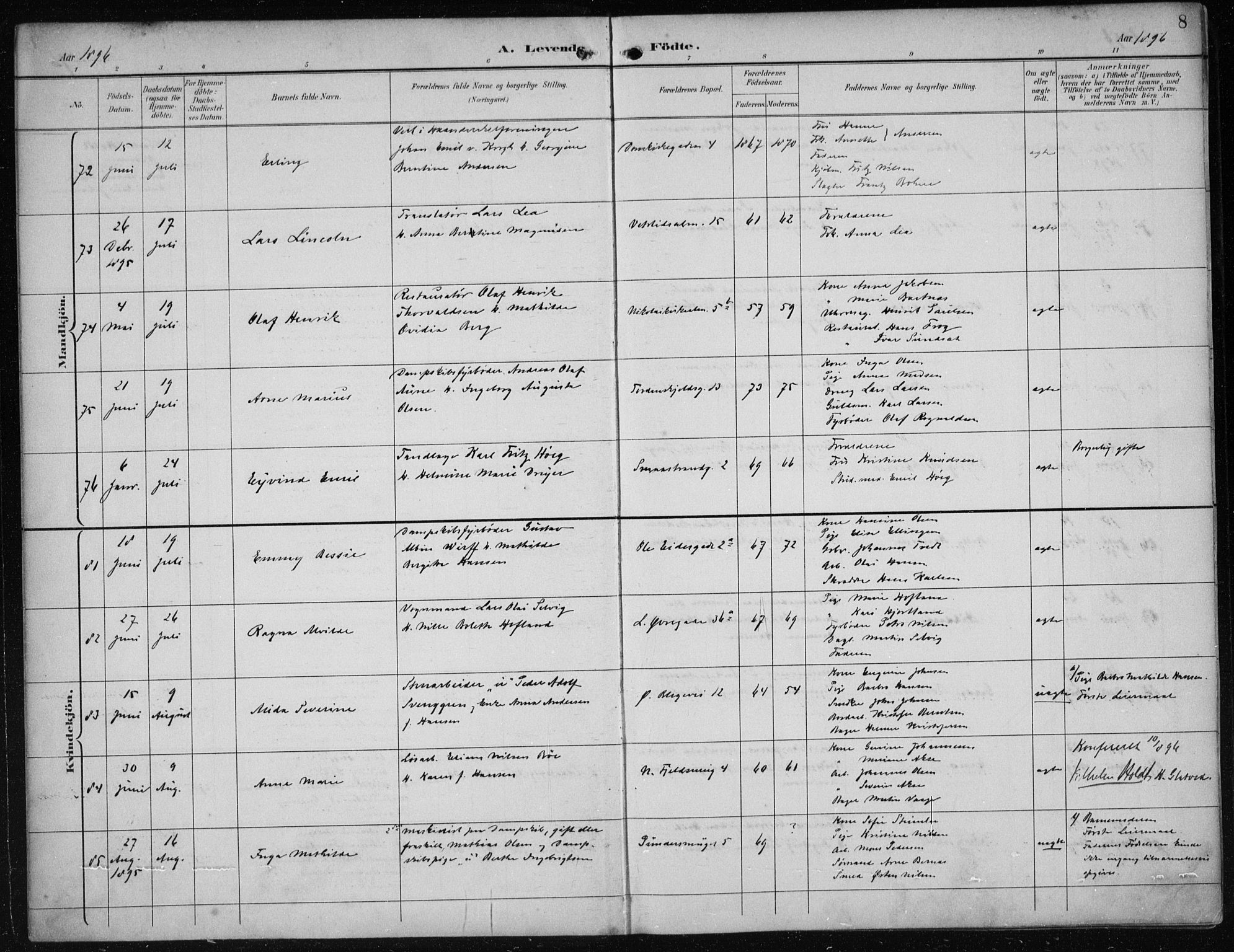 Korskirken sokneprestembete, AV/SAB-A-76101/H/Hab: Parish register (copy) no. B 10, 1896-1905, p. 8