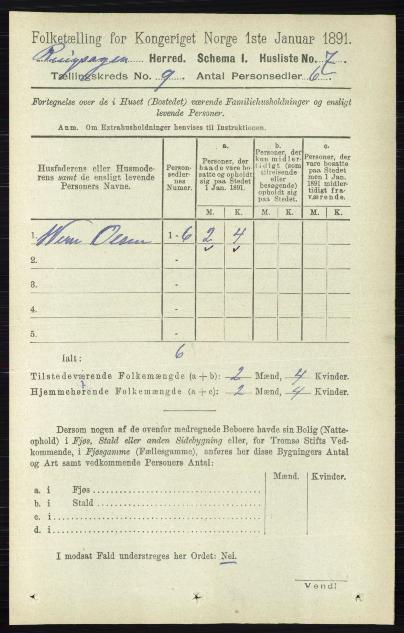 RA, 1891 census for 0412 Ringsaker, 1891, p. 4950