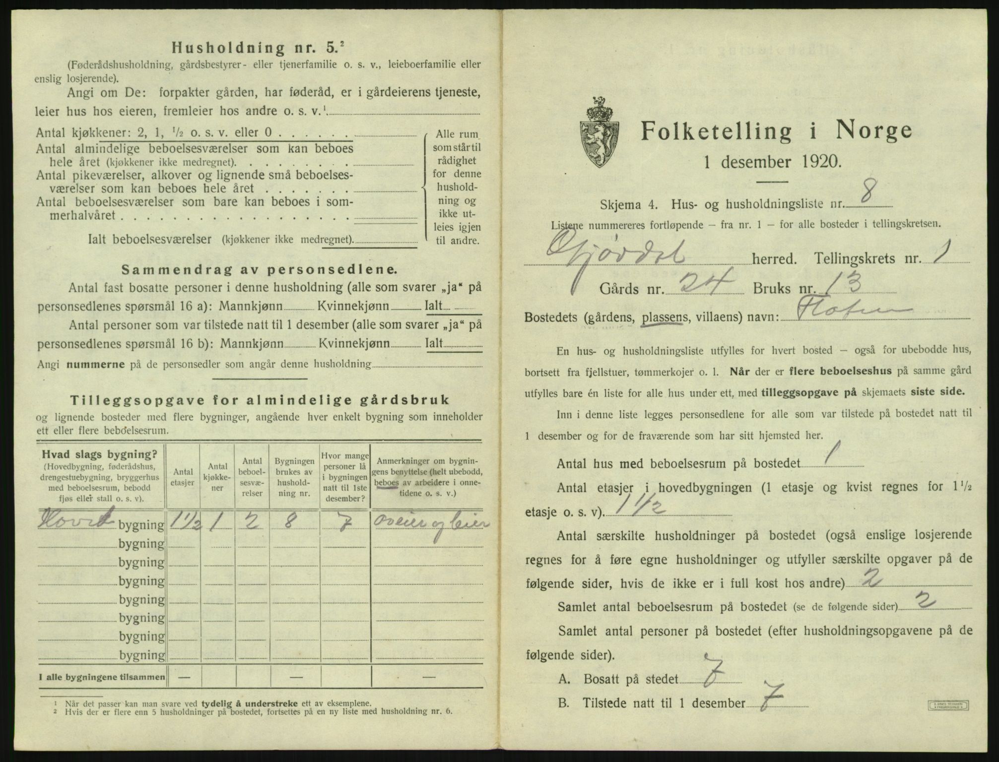 SAK, 1920 census for Gjøvdal, 1920, p. 36
